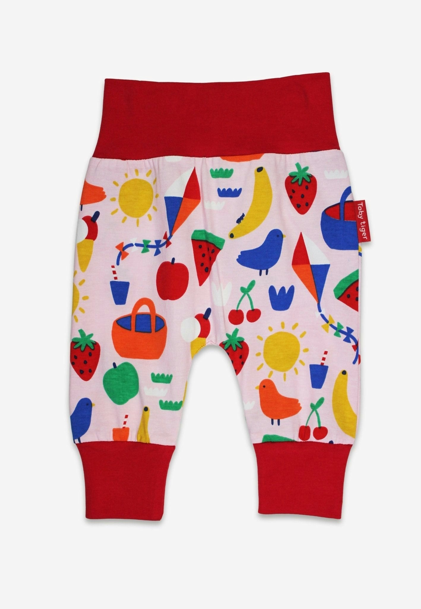 Toby Tiger Pink/Cream Organic Picnic Print Yoga Pants - 18-24M / 92Cm
