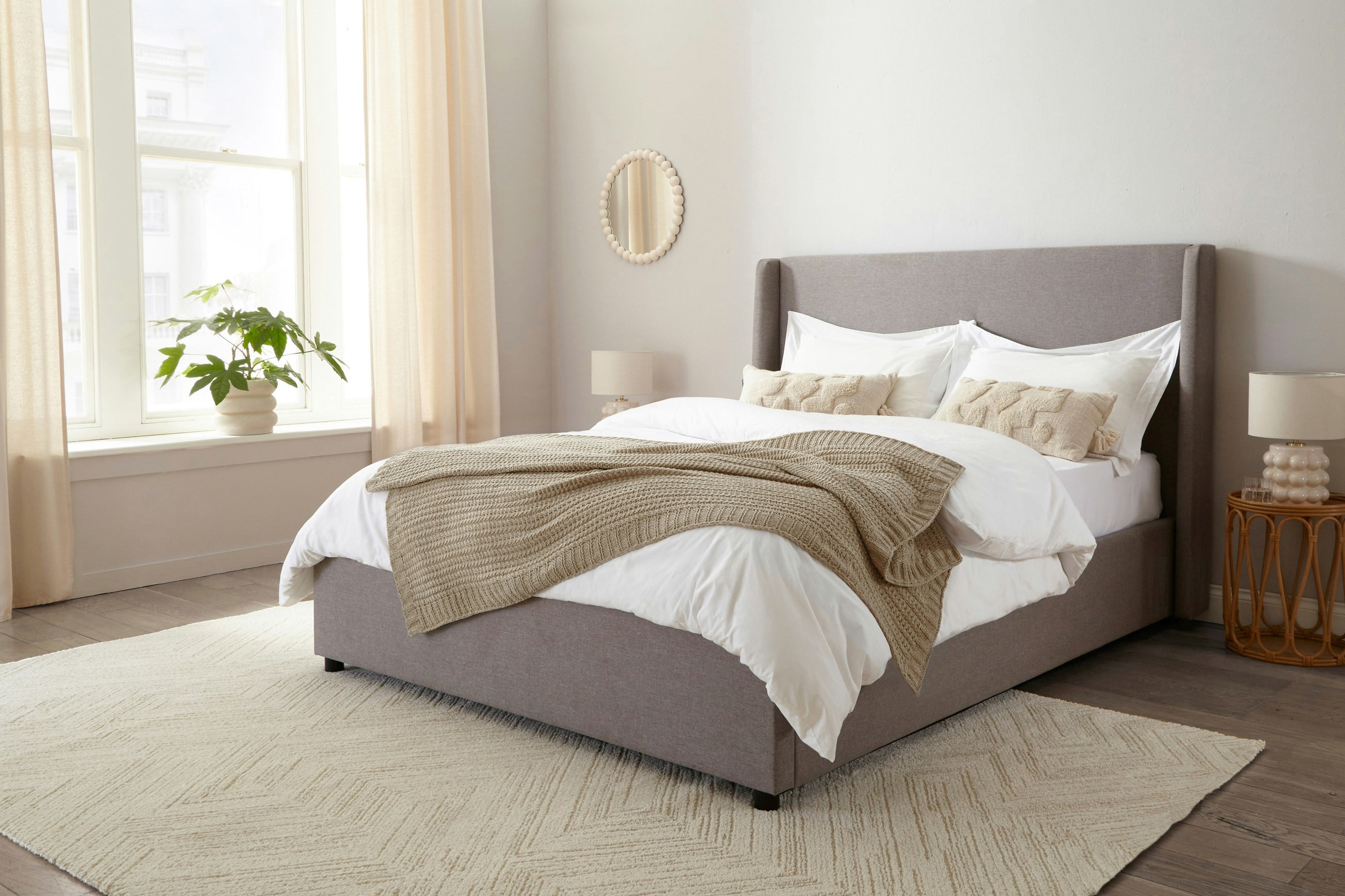 Rackhams Grey Siena Winged Upholstered Ottoman Bed Frame - King