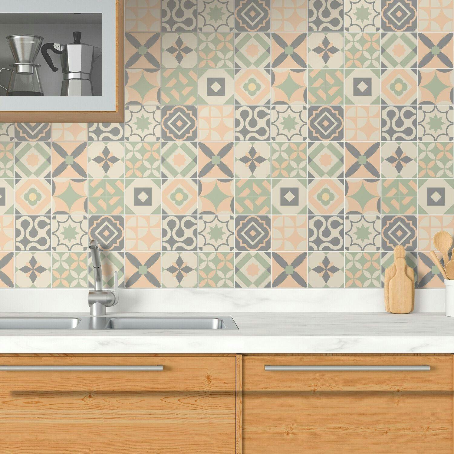 Rackhams Green Wt1546 - Kansas Baby Rose And Pastel Wall Tile Sticker Set - 15 Cm X 15 Cm - 24 Pcs
