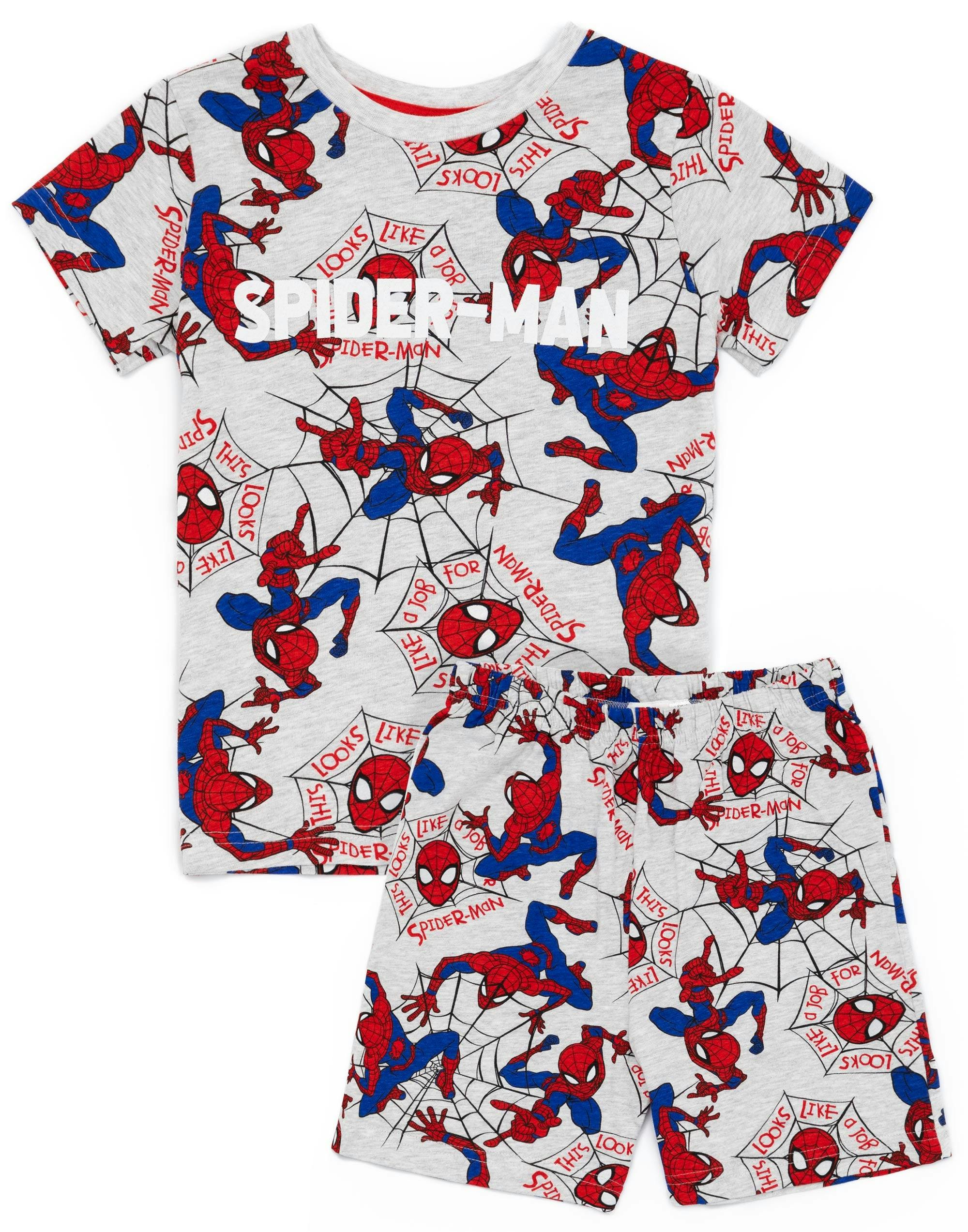 Vanilla Underground Boys Grey/Light Disney Marvel Scattered Spidey Character Print Scattered Print Short Sleeve Short Leg Pyjama Set - 6-7 Years