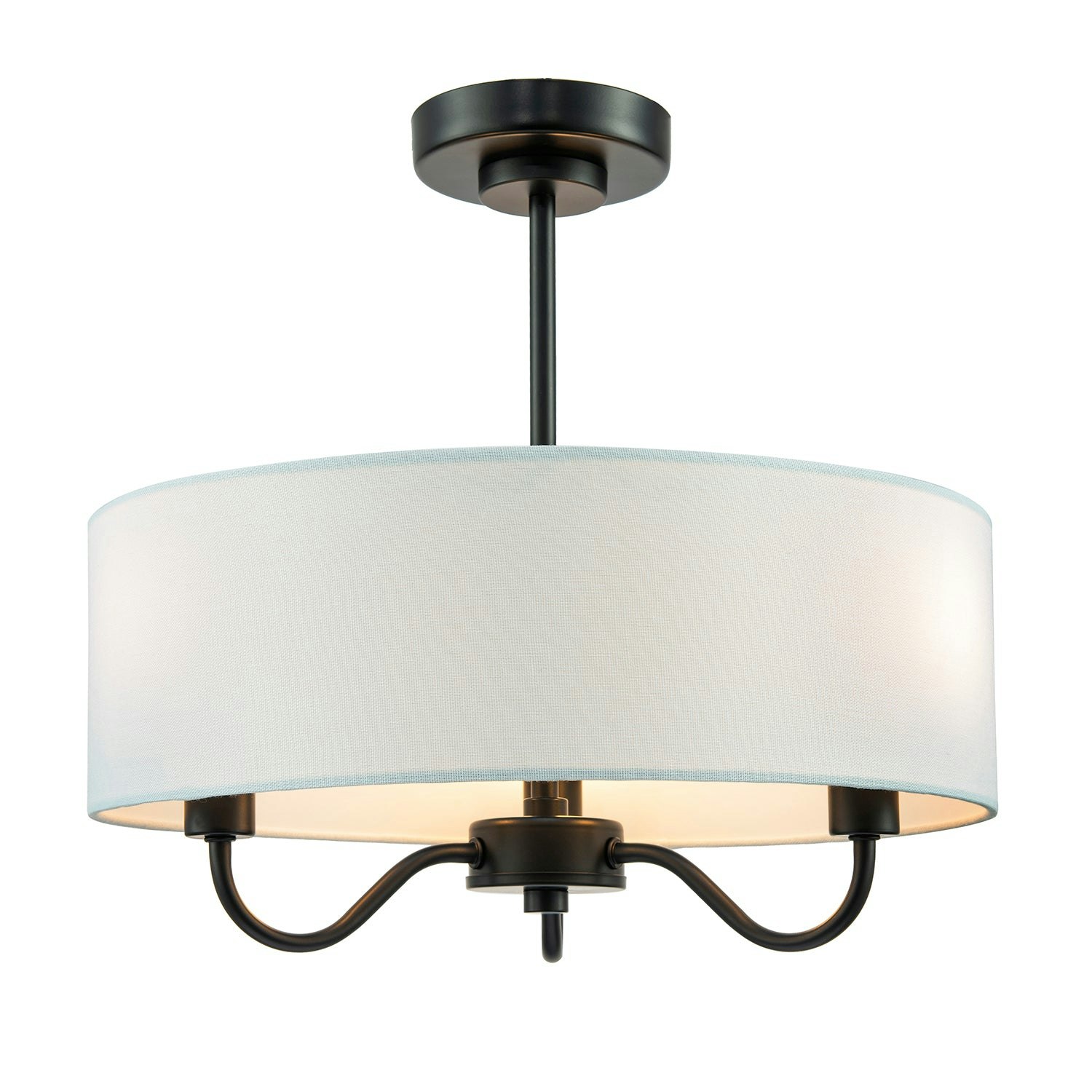Happy Homewares Light/Black Traditional Chandelier Style Semi Flush Ceiling In Matte With Shade