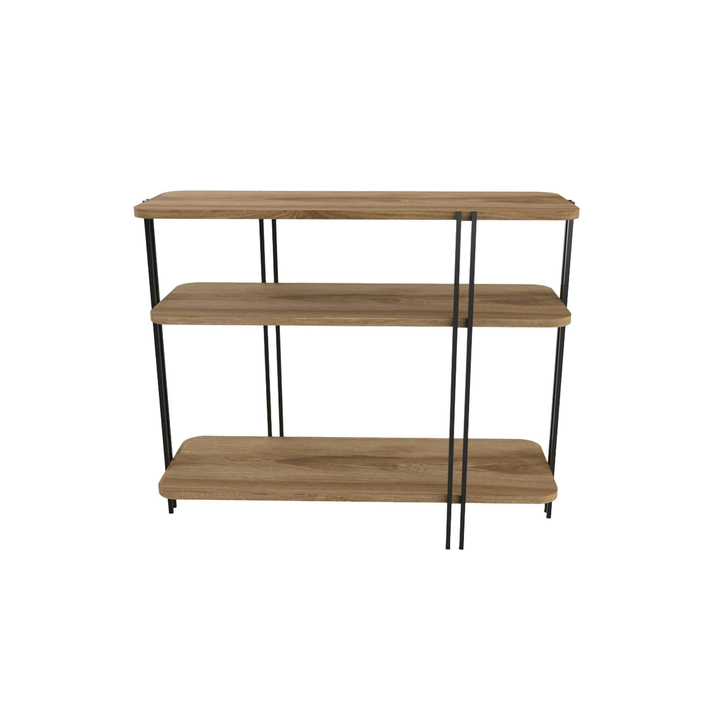 Rackhams White Notus 3 Tier Open Console Table With Metal Frame - Whiskey Oak