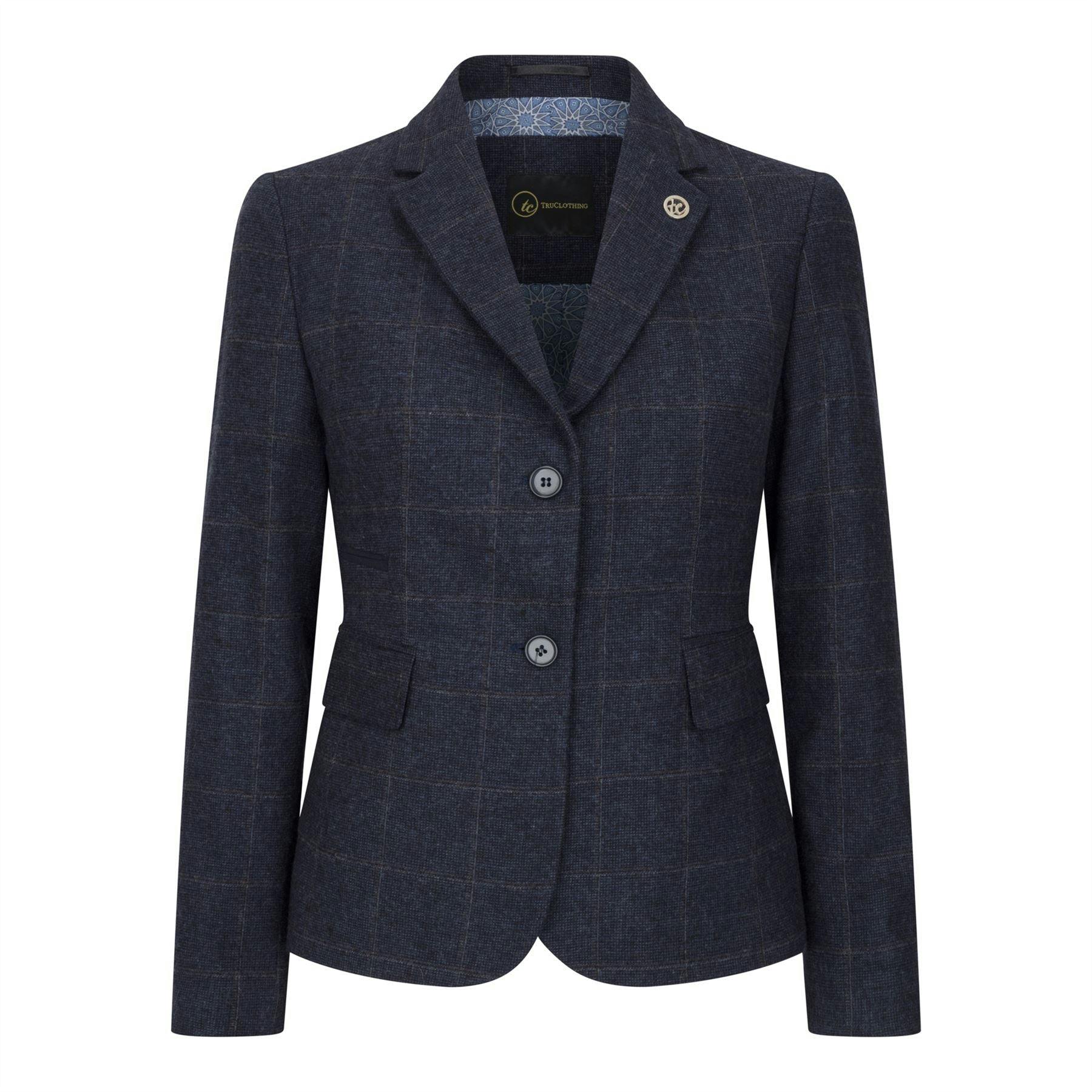 Truclothing Women's Blue Navy Tailored Fit Tweed Formal Blazer - Navy - Uk M/12 | Eu 38 | Us 8