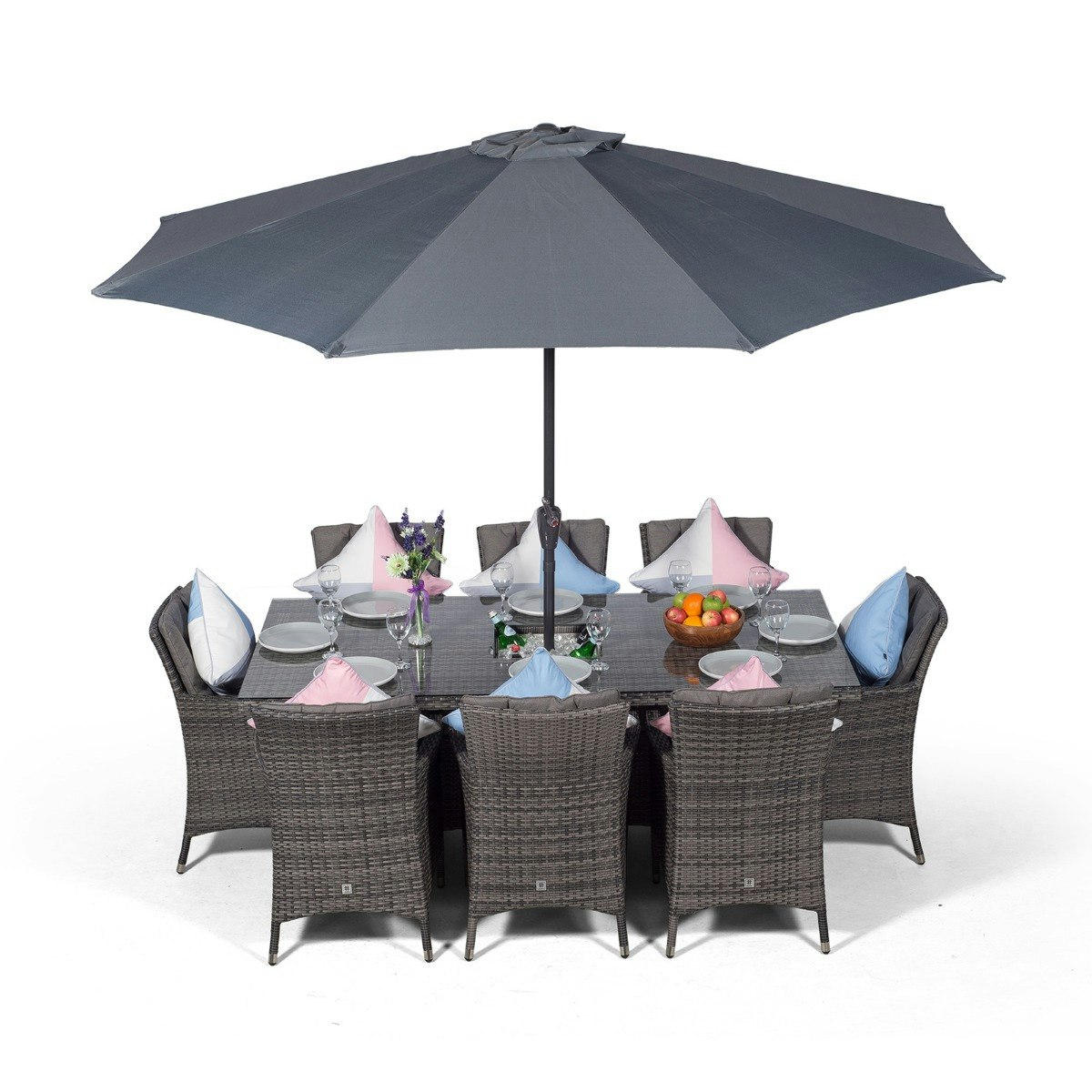 Rackhams Grey Savannah Rectangular 8 Seater Patio Dining Set With Ice Bucket Drinks Cooler - 1
