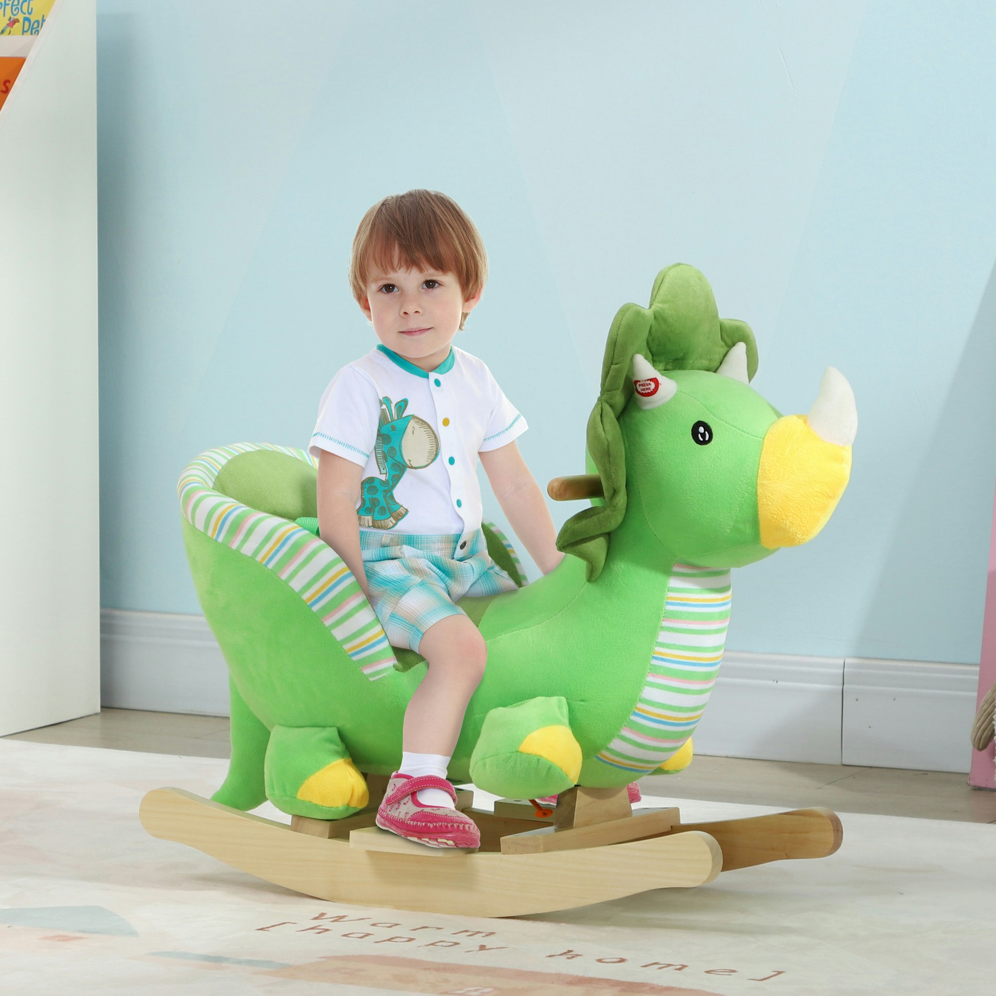 Aiyaplay Green Rocking Dinosaur, With Animal Sounds, - 60L X 32W X 53Hcm - Kids Rocking Horse