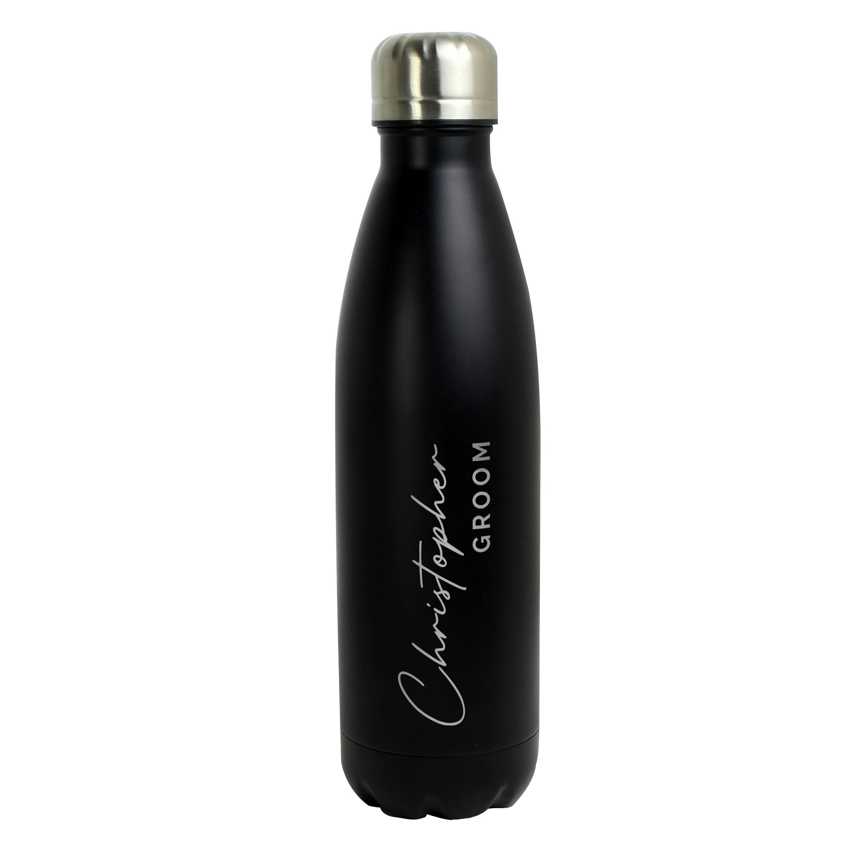 Personalised Memento Company Black Personalised Two Lines Metal Insulated Drinks Bottle