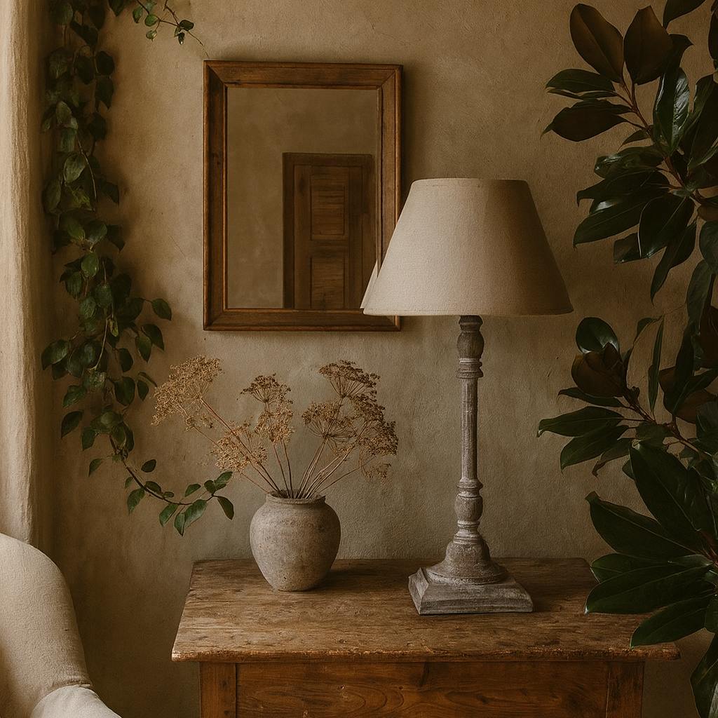 Wyld Haus Grey Arbori Washed Pillar Table Lamp With Linen Shade