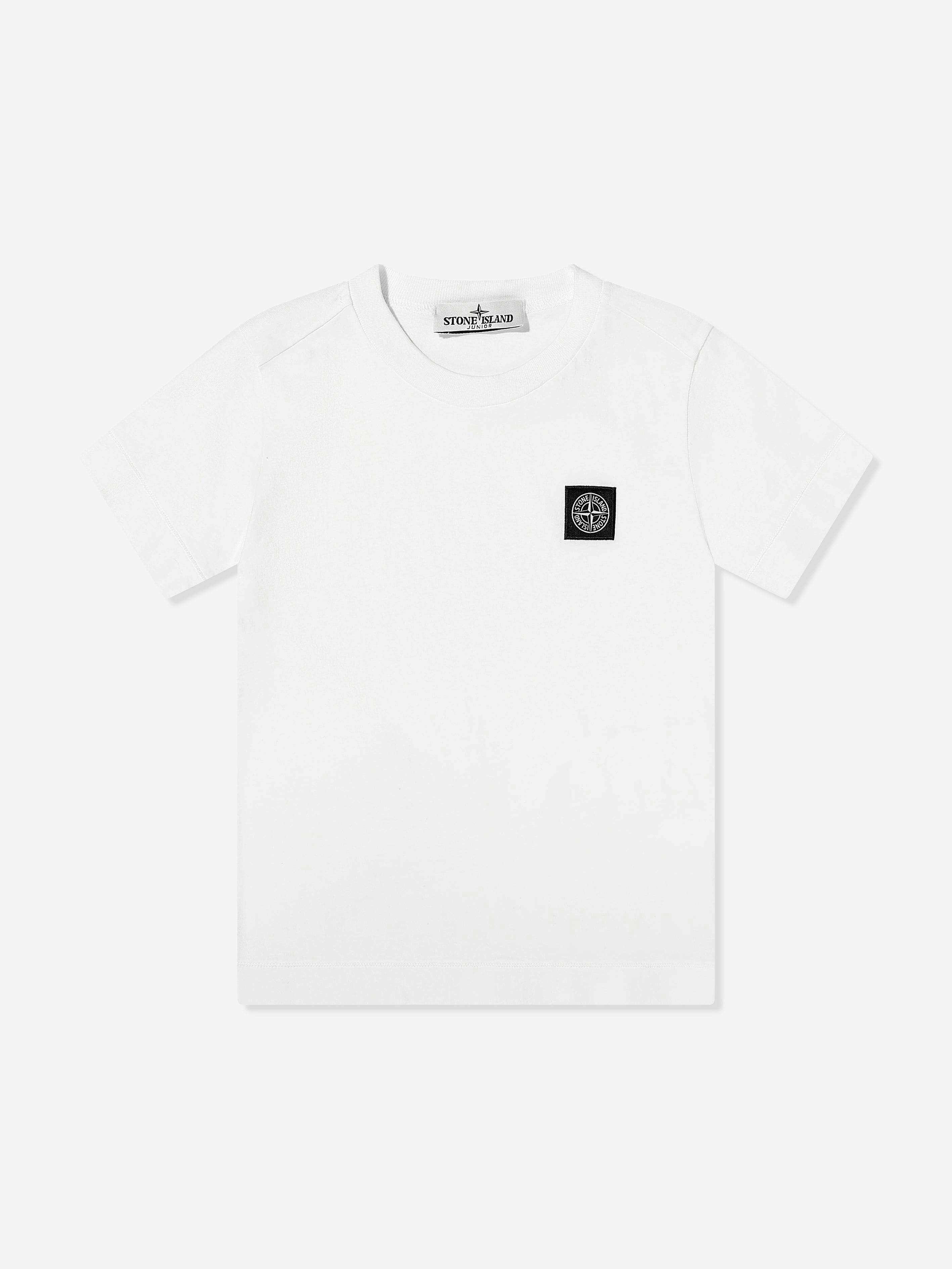 Stone Island Boys White Junior Compass Logo Patch T-Shirt In - 8 Yrs