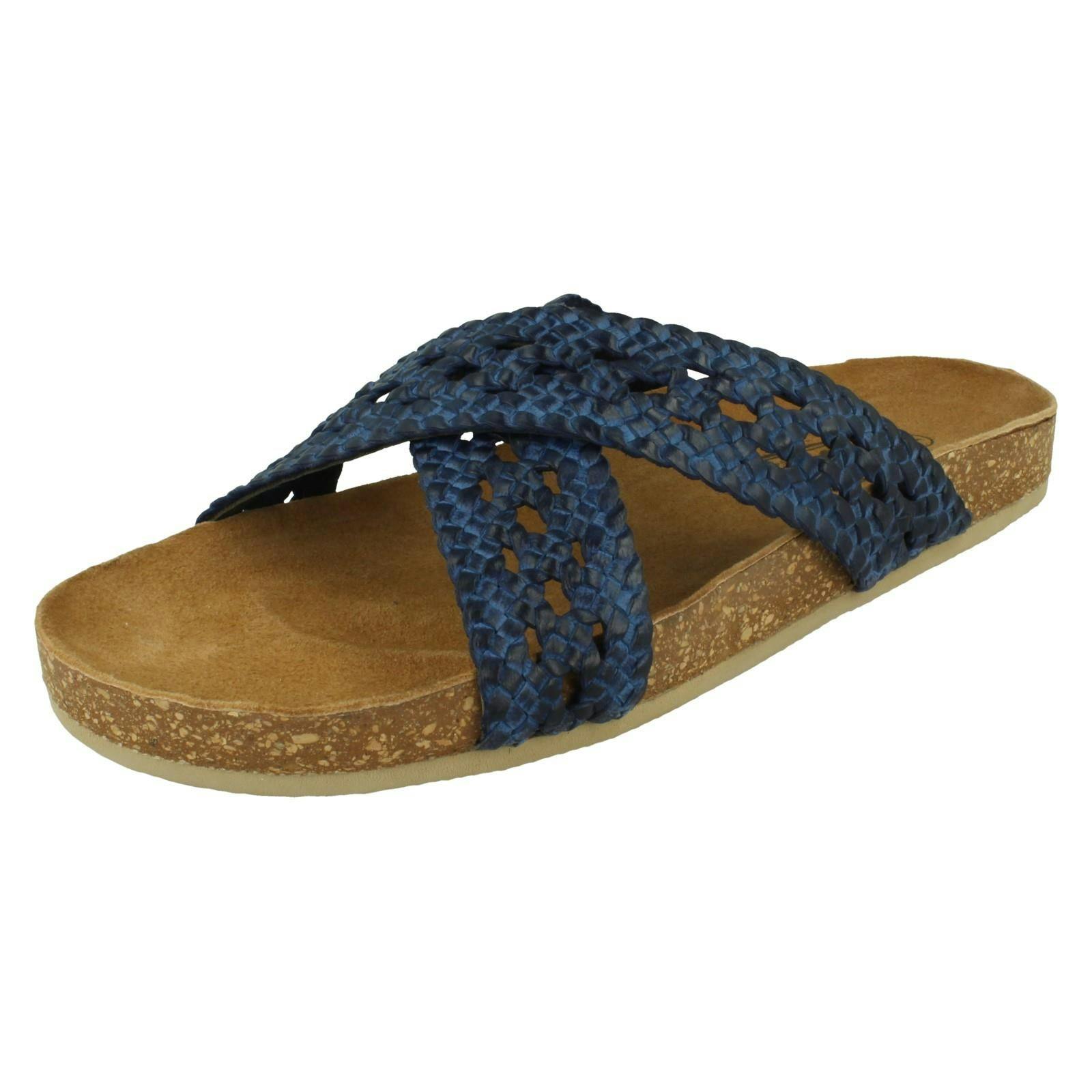 Down To Earth Women's Leather X Strap Mule Sandals F00429 - Navy - Uk 7