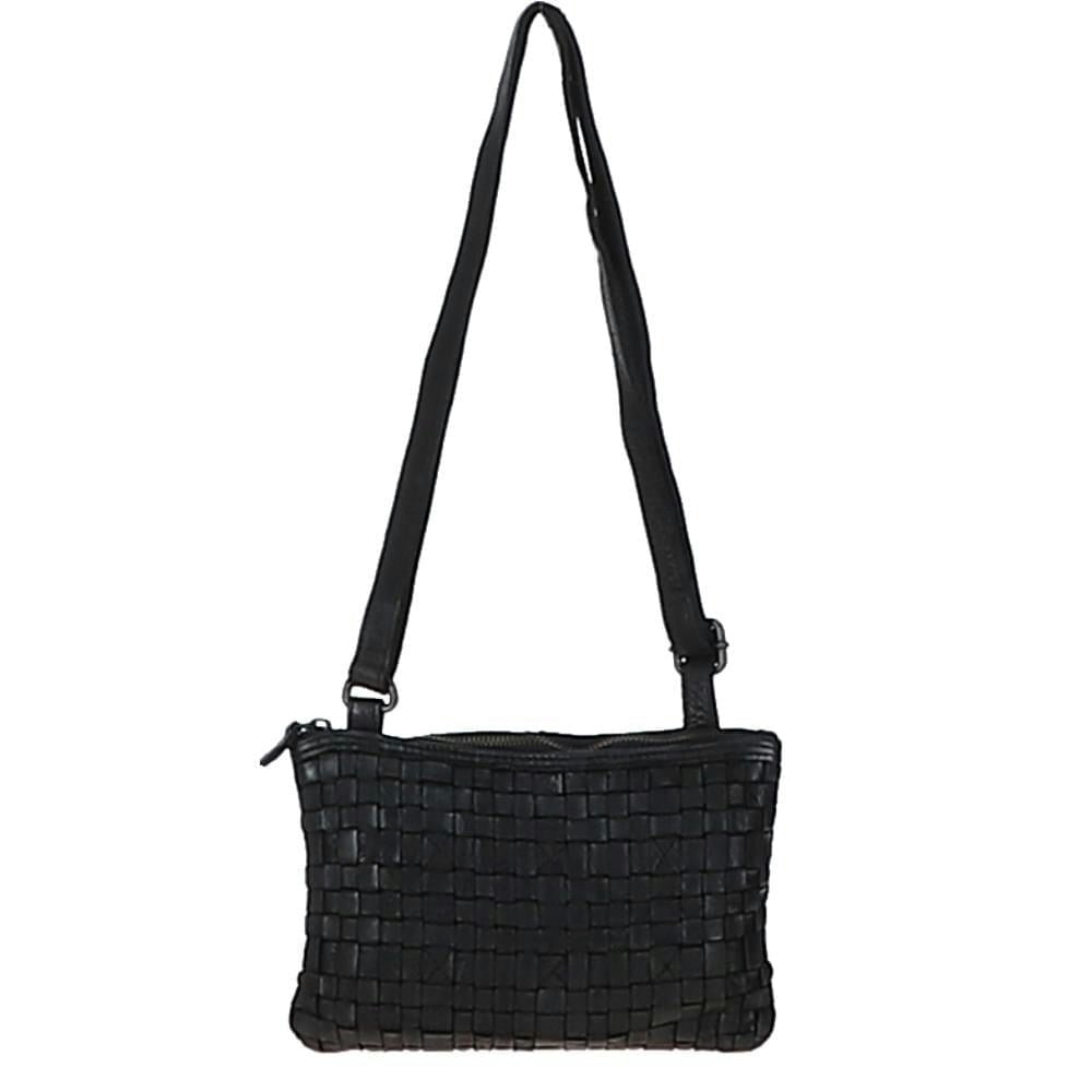 Ashwood Black Vintage Woven Leather Crossbody Bag - One Size - Leather