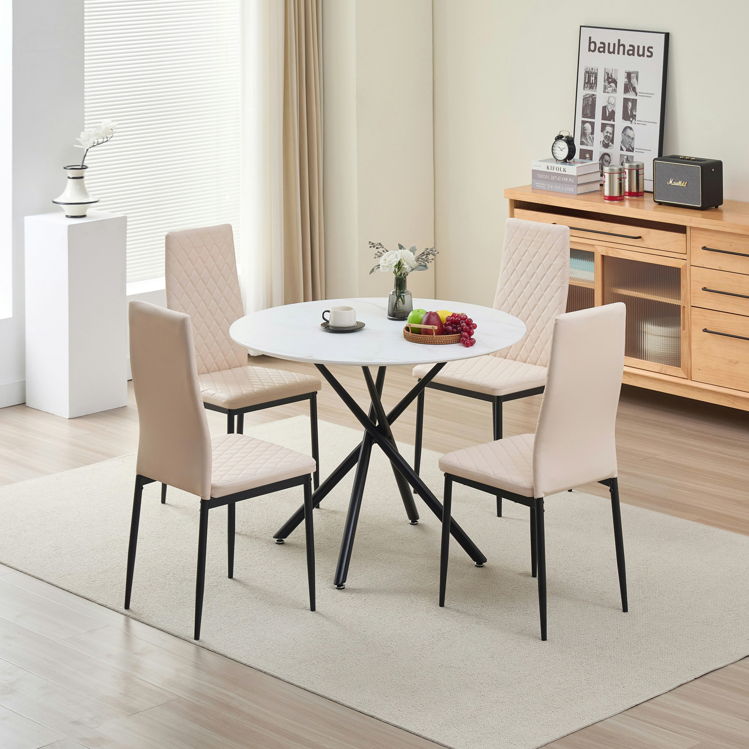 Indoor Living Green Seattle Dining Table With Emily Leather Chairs Size 4
