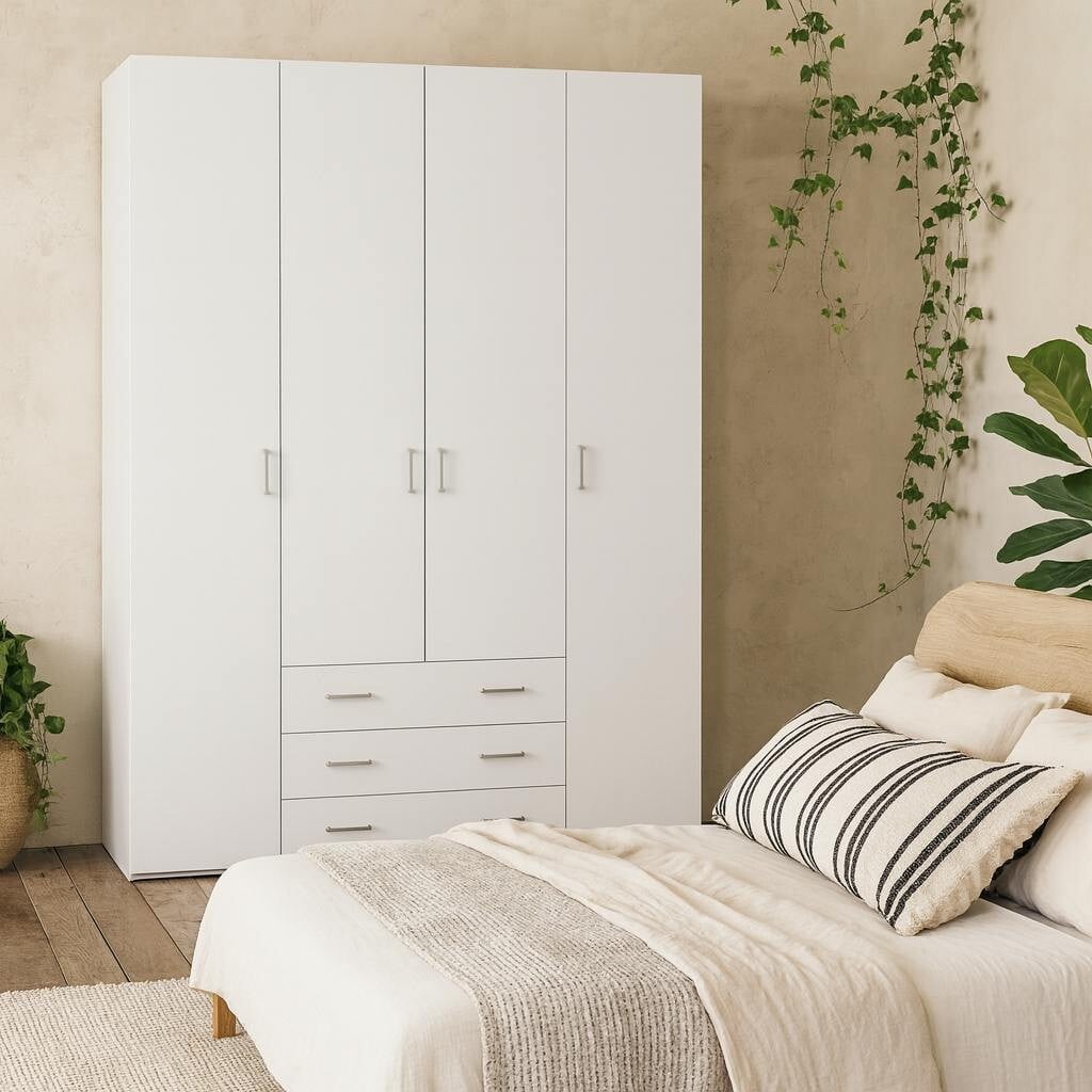 Rackhams White Munich Wooden Wardrobe 4 Doors 3 Drawers 3 Shelves