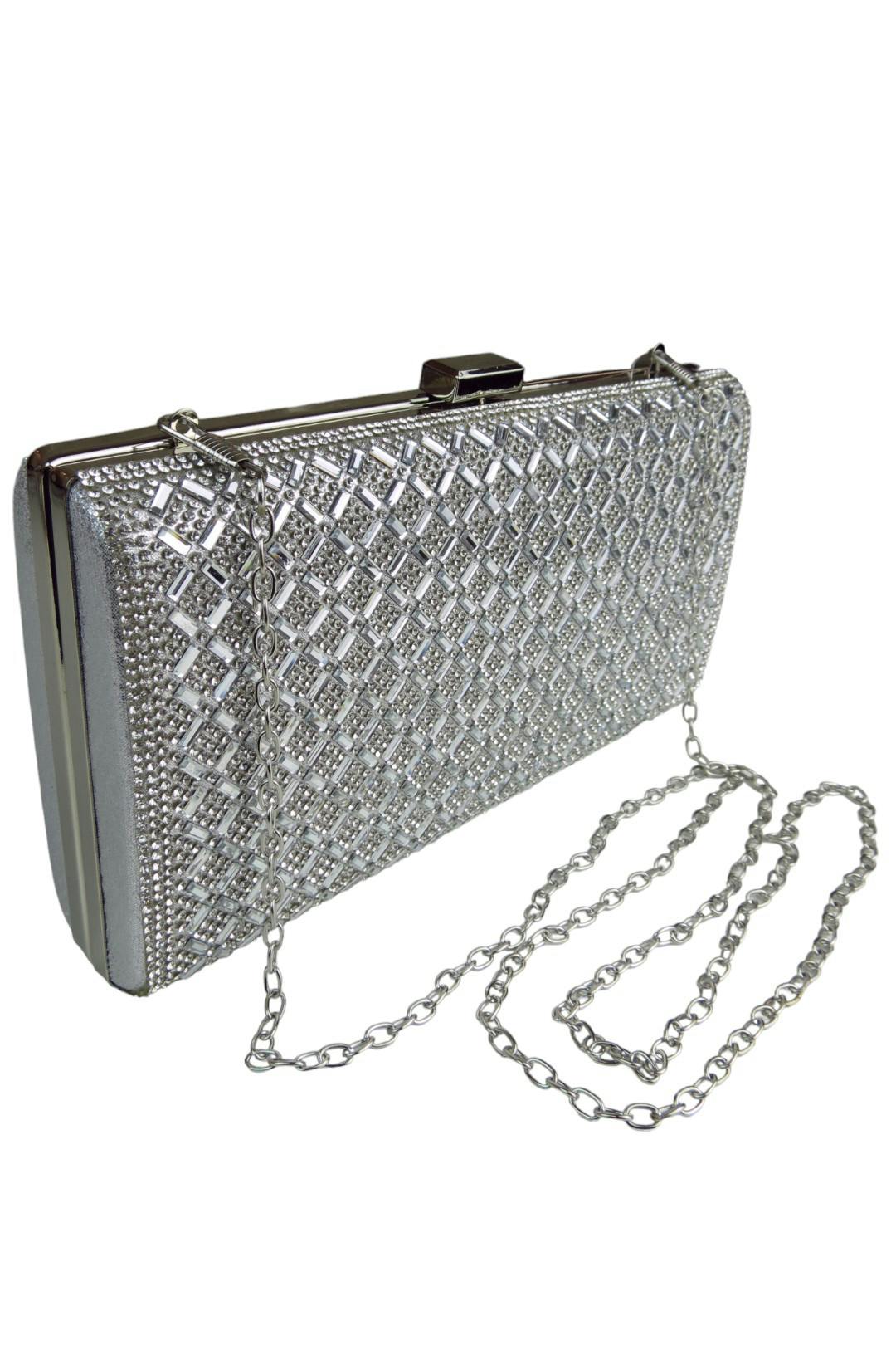 Paulo Due Silver Diamanté Sparkle Clutch Bag