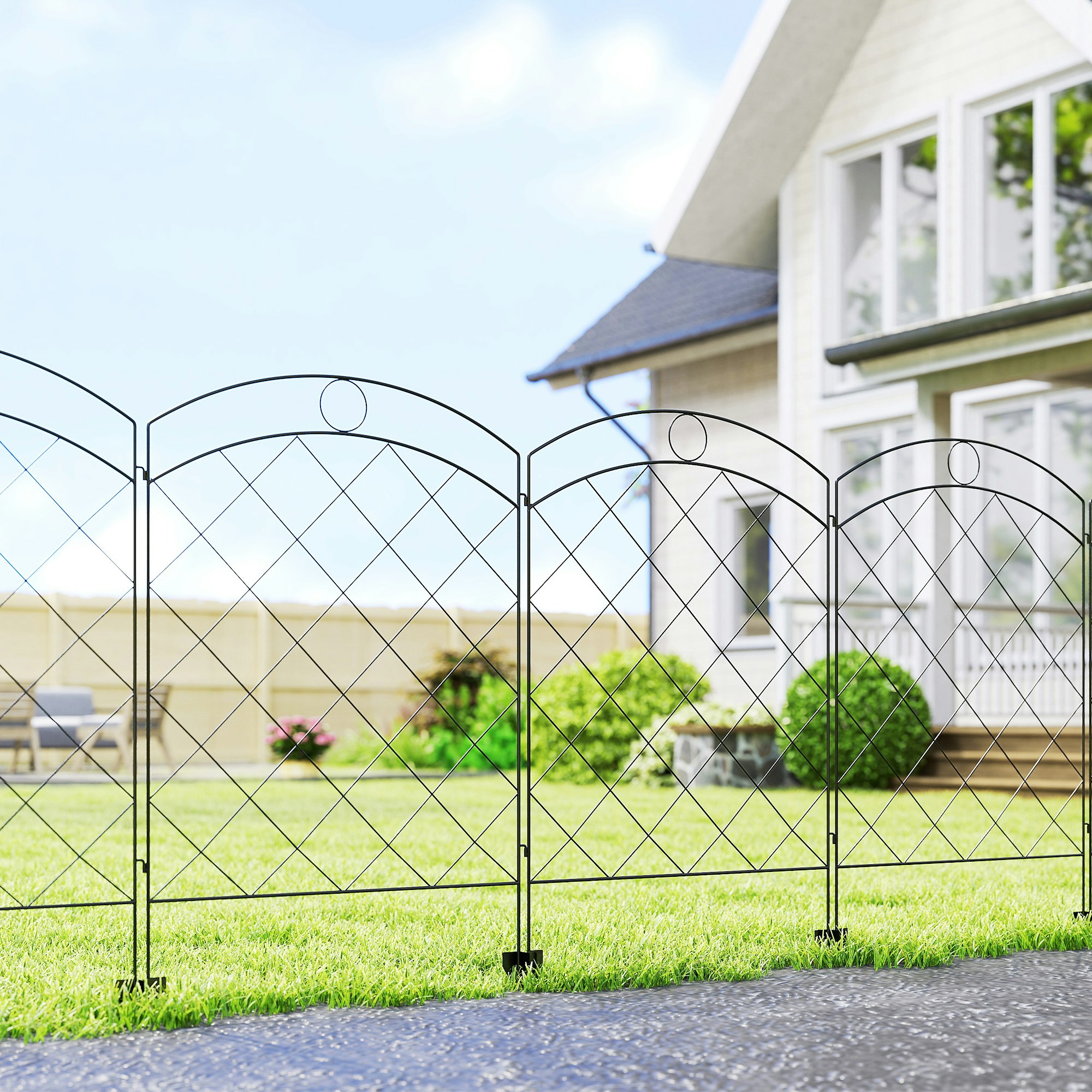 Rackhams Black Steel Decorative Outdoor Picket Fence Panels Set Of 4