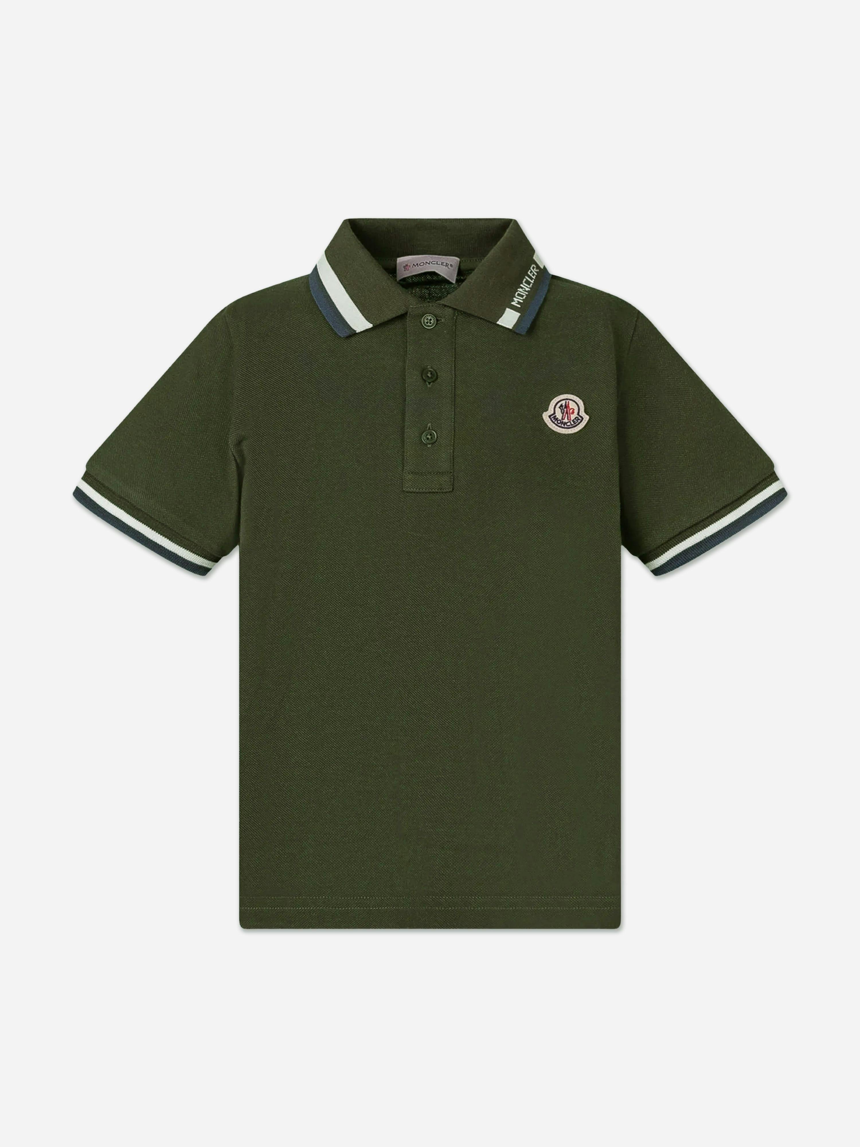 Moncler Enfant Boys Green Cotton Logo Polo Shirt In - 10 Yrs