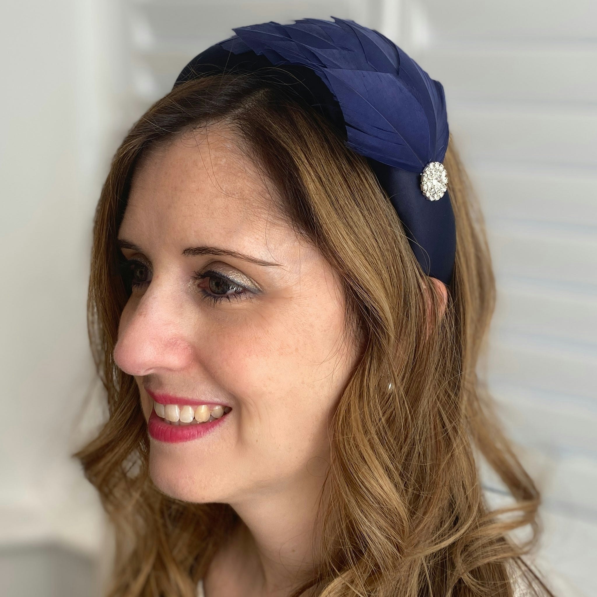 Queenmee Accessories Navy Headpiece Races Headband Feather Fascinator Headband