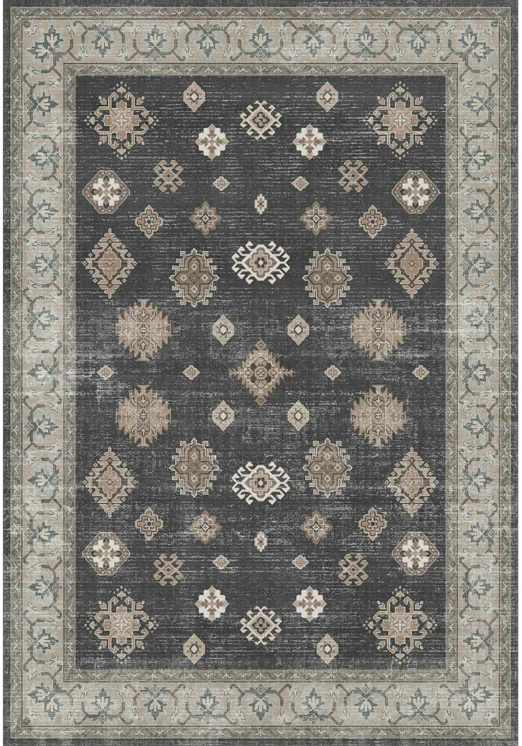 Rackhams Dark/Grey Washable Persian Farah Classic Rug - 160X230 Cm