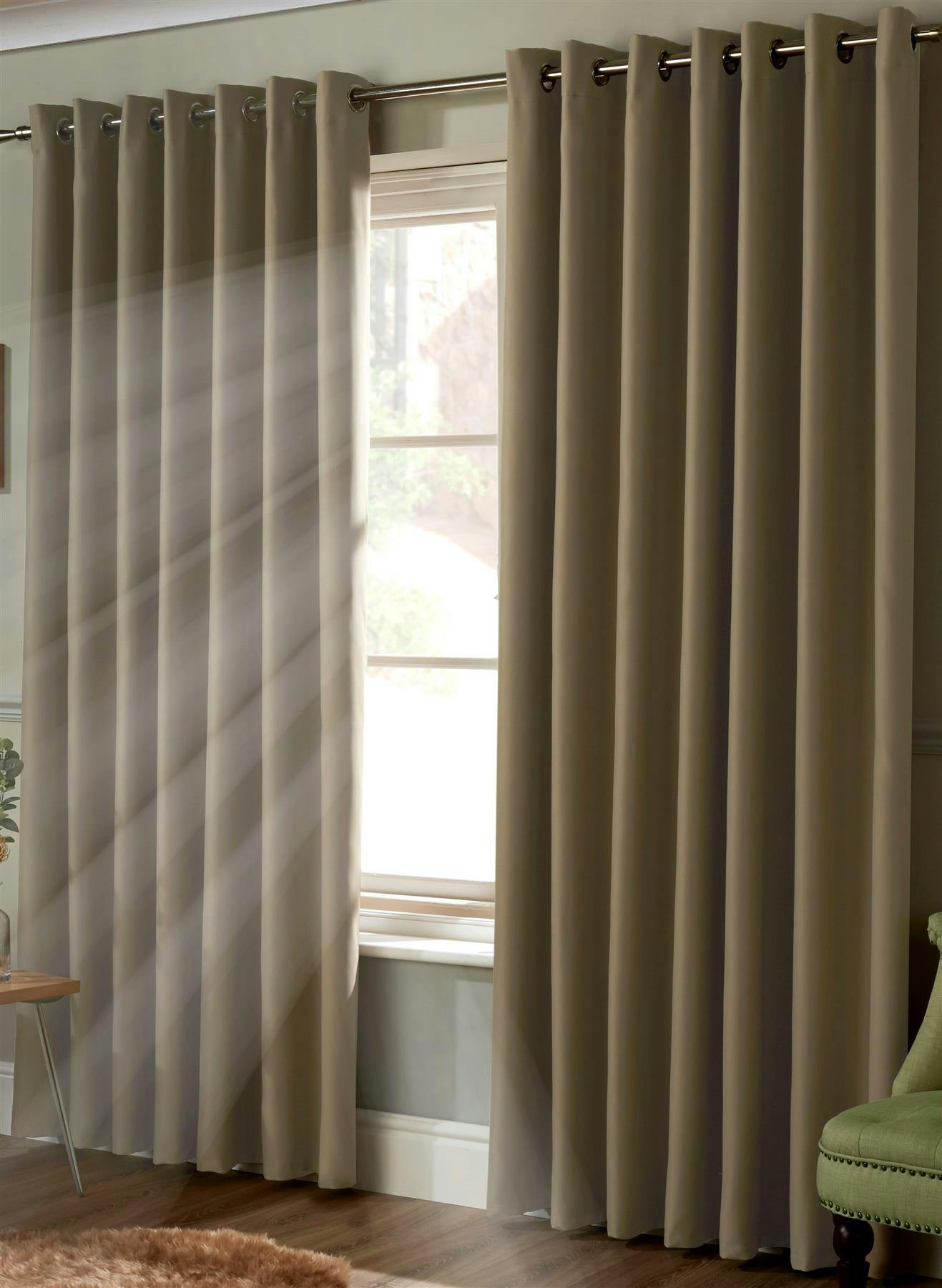 Rackhams Beige Plain Blackout Ring Top Curtains - 117Cm Width X 183Cm Drop