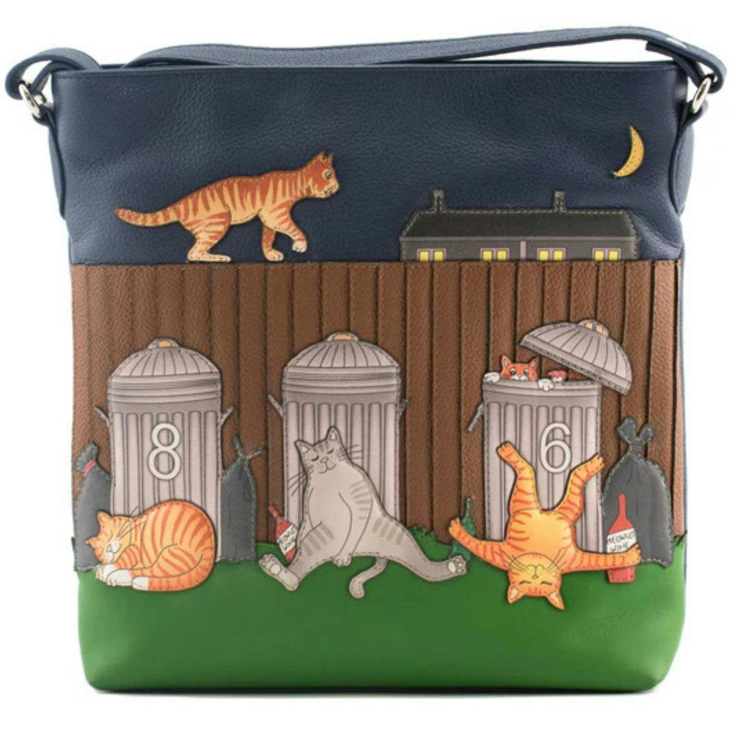 Mala Leather Grey Alley Cats Leather Crossbody Bag