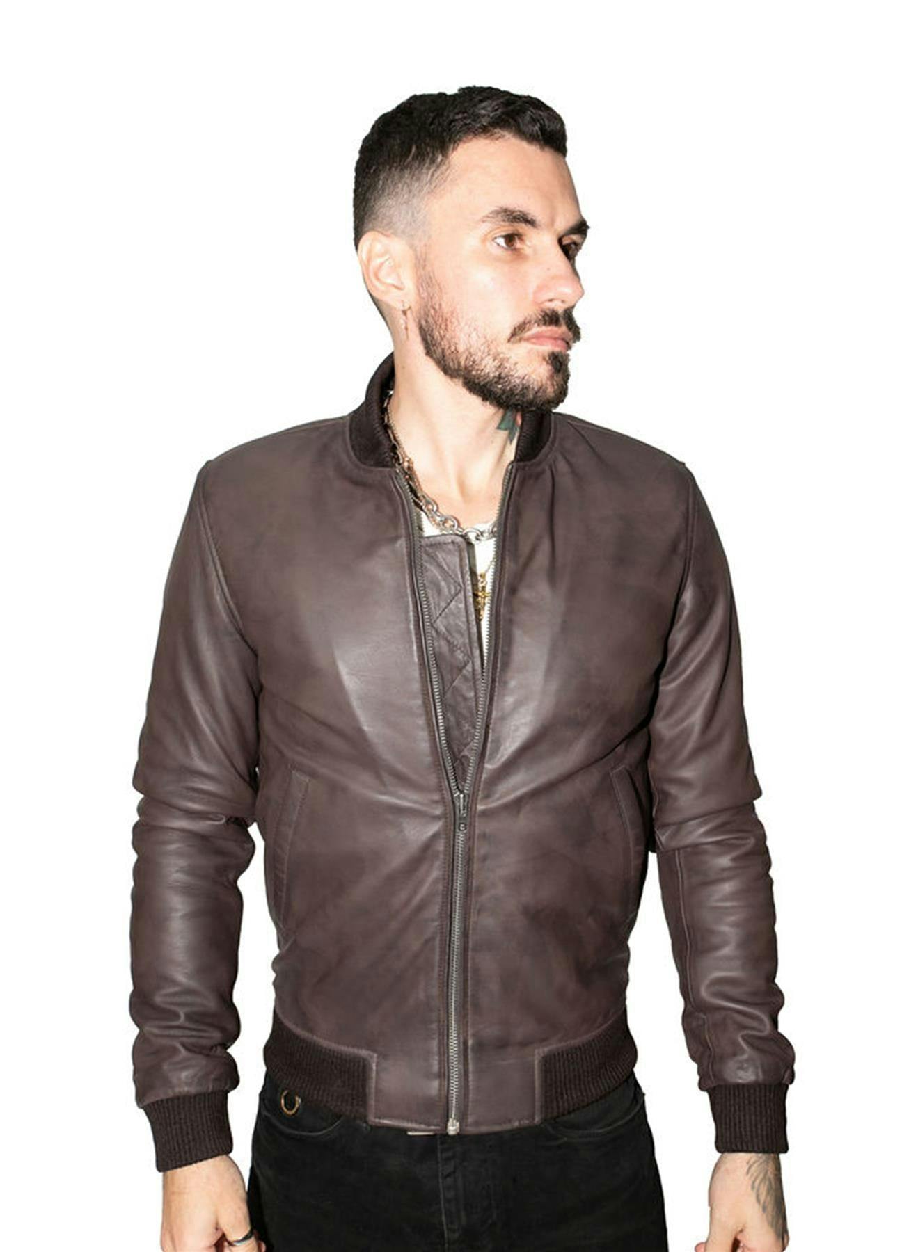 Infinity Leather Men's Brown Retro Varsity Leather Bomber Jacket-Pretoria - Uk 4XL | Eu 58 | Us 48