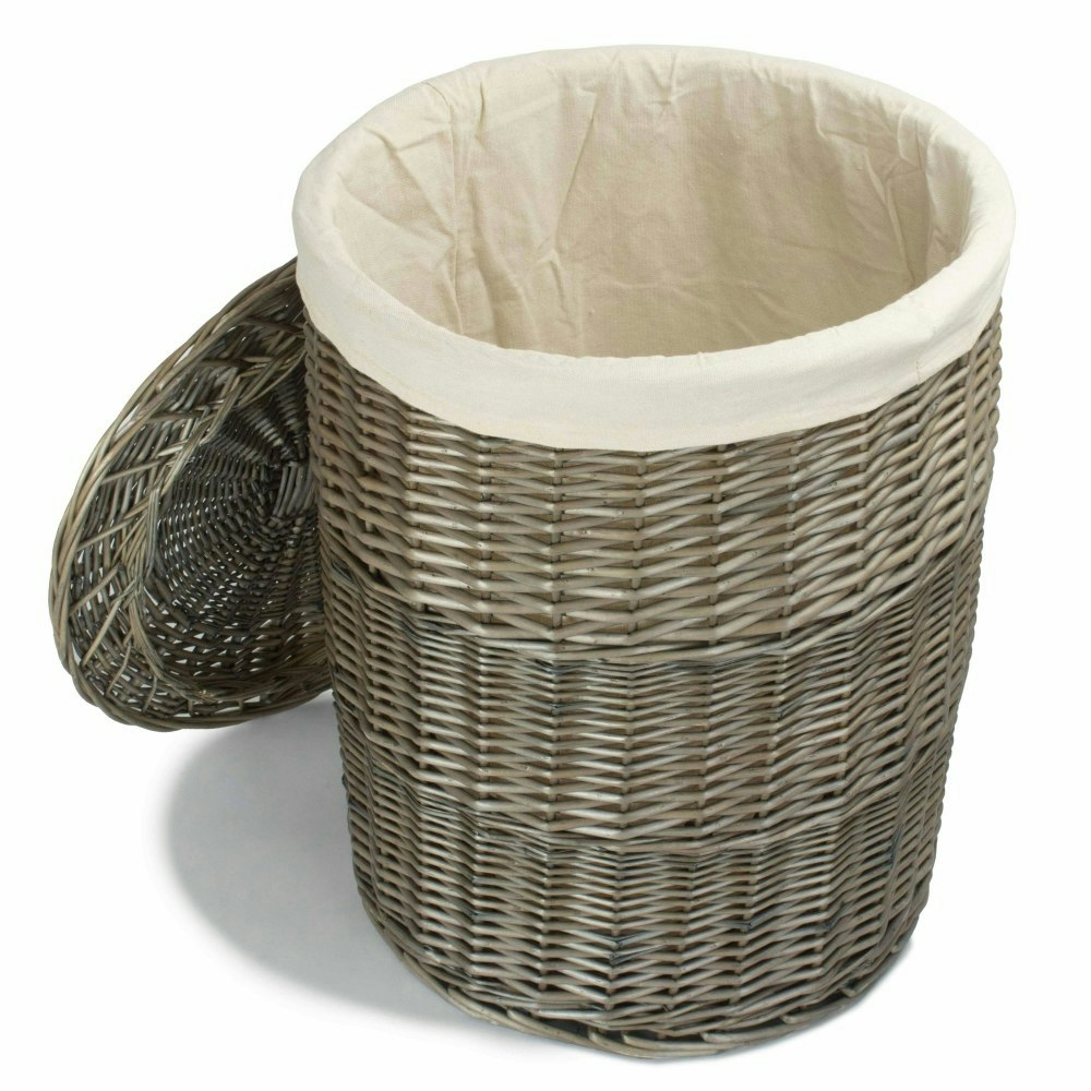 Red Hamper Large Antique Wash Round Laundry Basket With Oatmeal Lining