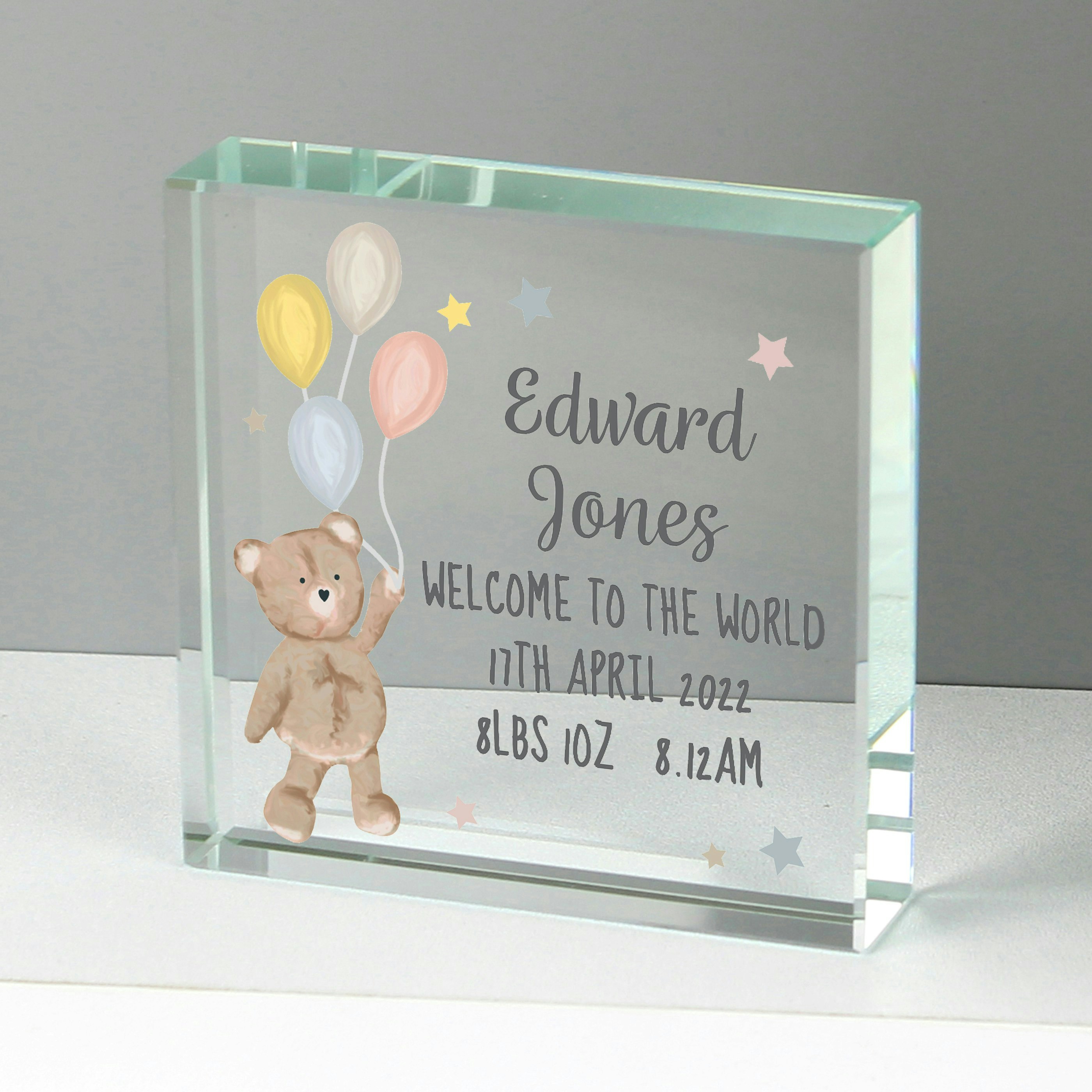 Personalised Memento Company Light Personalised Teddy & Balloons Crystal Token