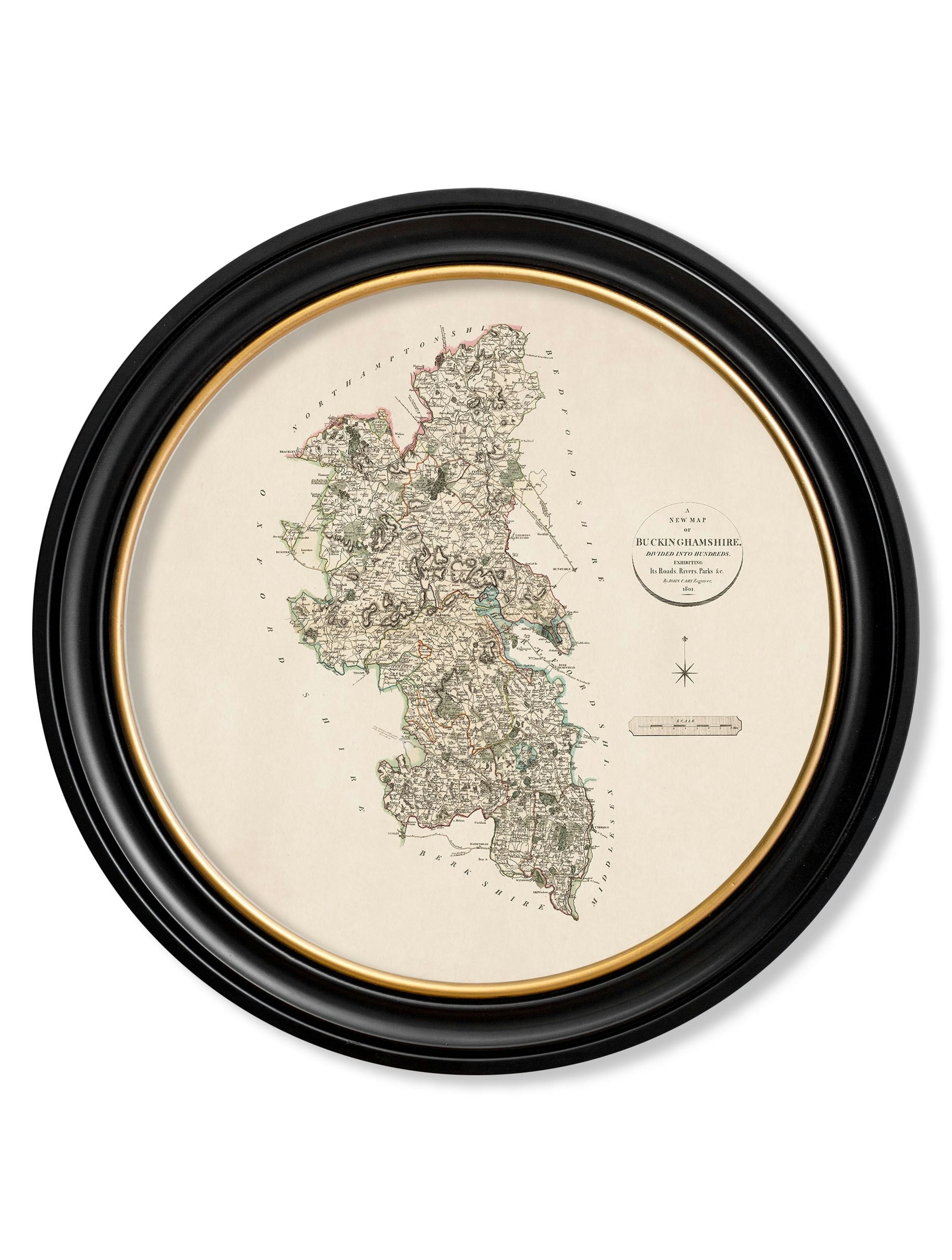 Rackhams Black C.1806 County Maps Of England - Round - 70 X 70Cm - Buckinghamshire
