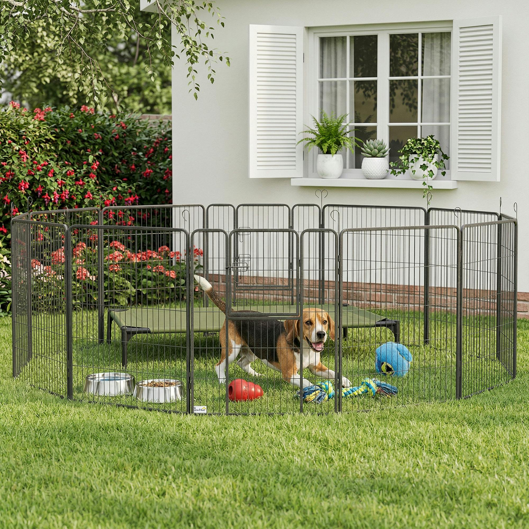 Pawhut Heavy Duty Puppy Play Pen, 12 Panels Pet Exercise Pen, For Indoors, Outdoors