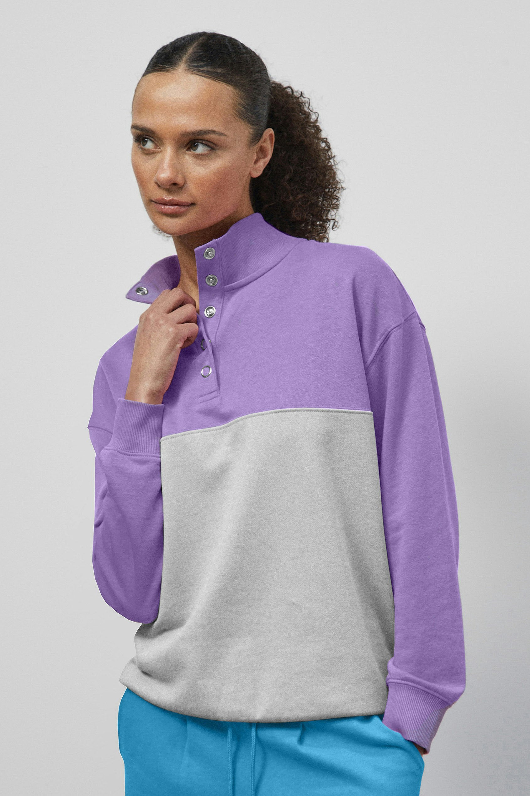 Enorsia Women's Purple Colour Block Ls High Neck Sweatshirt - Uk 16 - Image 2