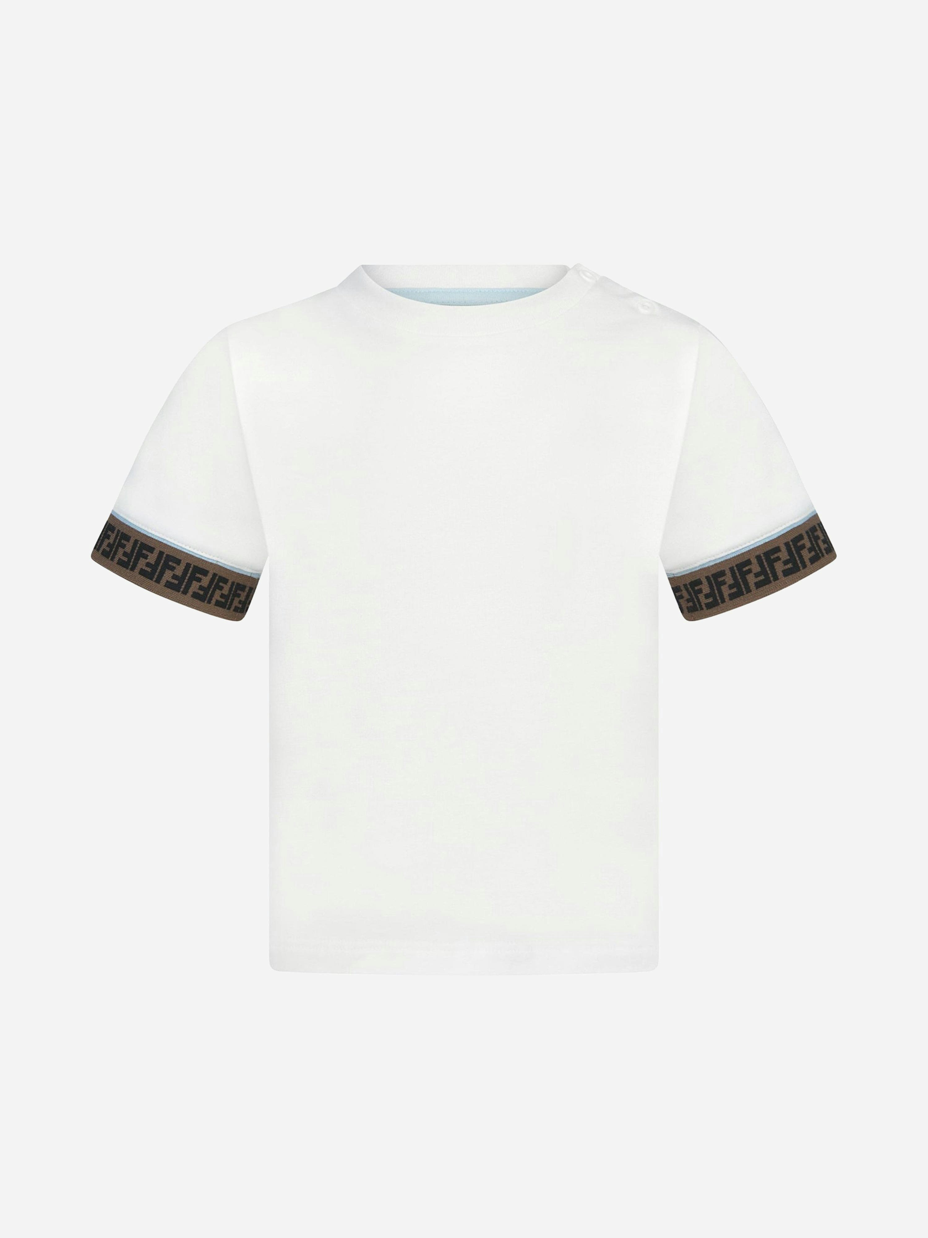 Fendi Kids Boys White Fendi Baby Ff Logo Trim T-Shirt In - 9 Mths