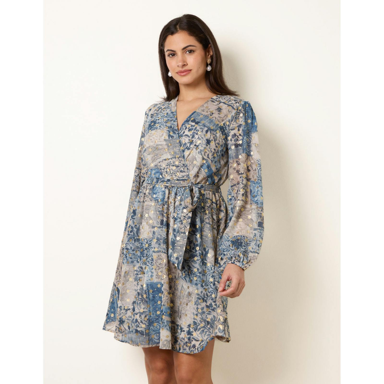 Blue Vanilla Foil Patchwork Mini Dress - S