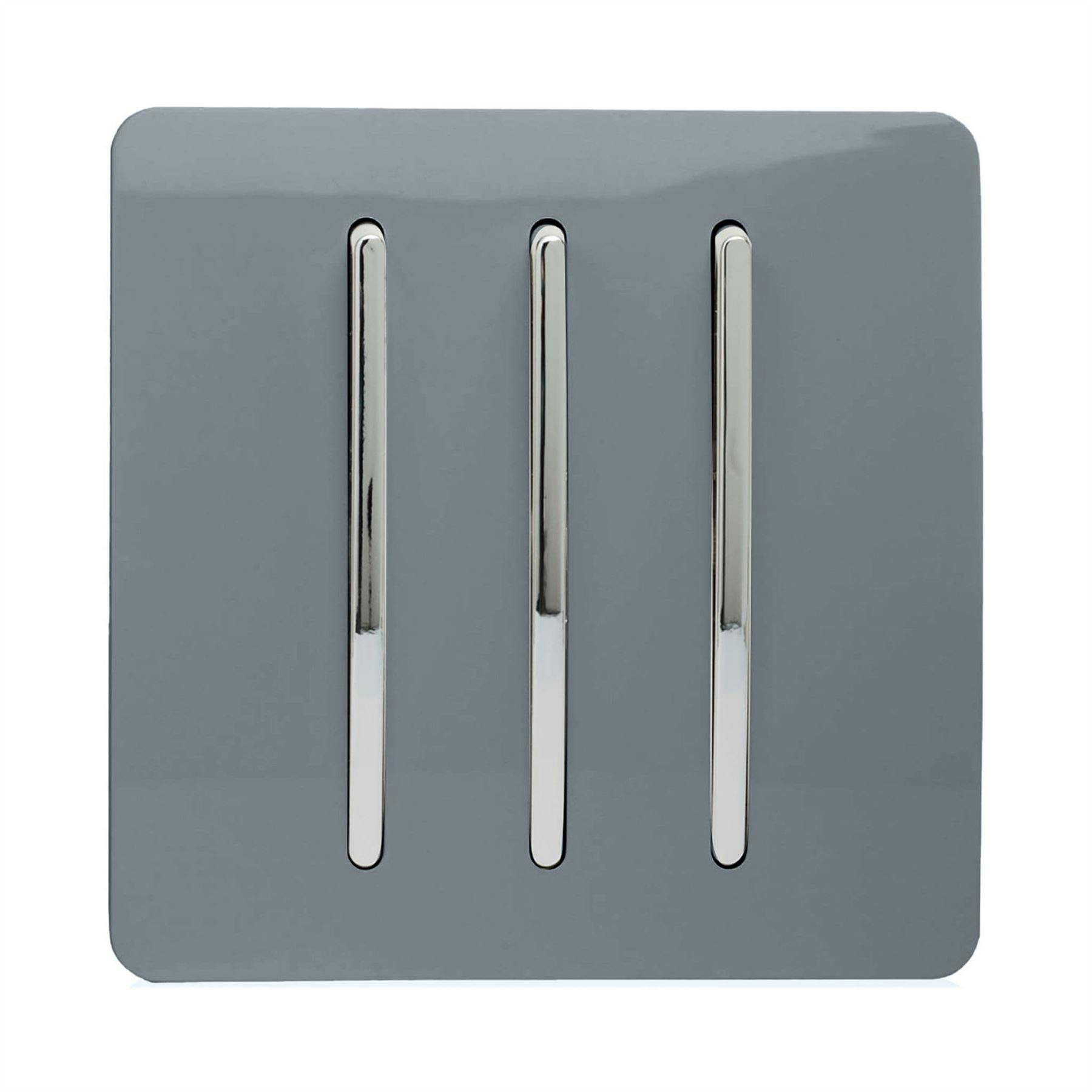 Trendi 3 Gang 2 Way Artistic Modern Glossy 10 Amp Rocker Tactile Light Switch Warm Grey - Image 8