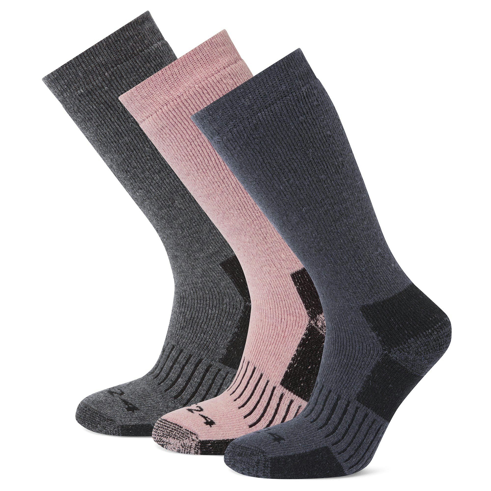 Tog24 Women's Dark/Grey/Pink Womens/Ladies Villach Trekking Socks (Pack Of 3) - Dark Grey Marl/Faded Pink/Washed Blue - - Dark Grey Marl/Faded Pink/Washed Blue - Size 3