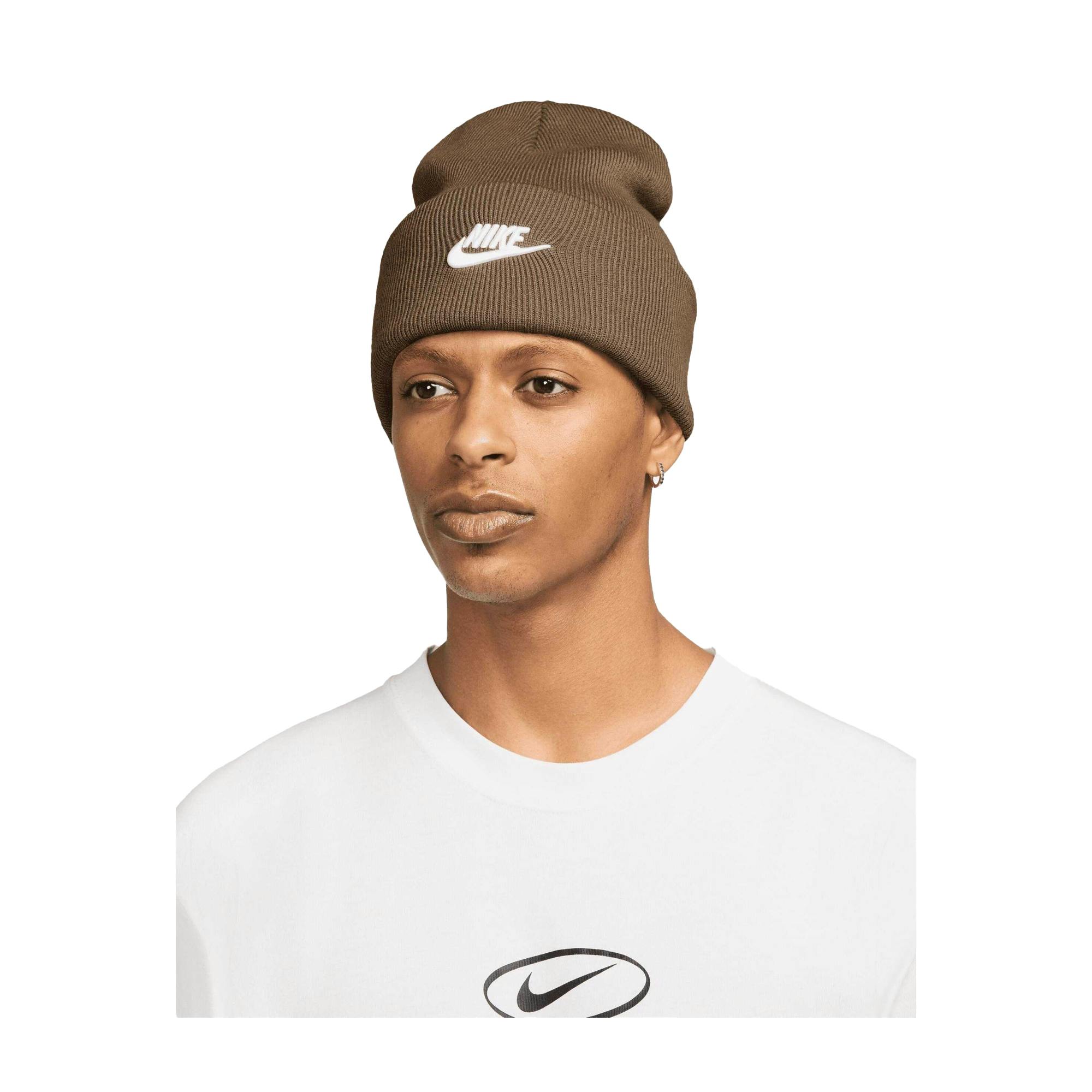 Nike Unisex Brown/White Adult Futura Peak Beanie - Mosswood - Mosswood - One Size - 80% Polyester/20% Nylon