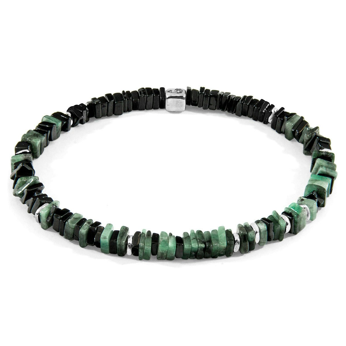 Anchor & Crew Green/Silver Emerald Innot And Stone Bracelet - L - 23Cm