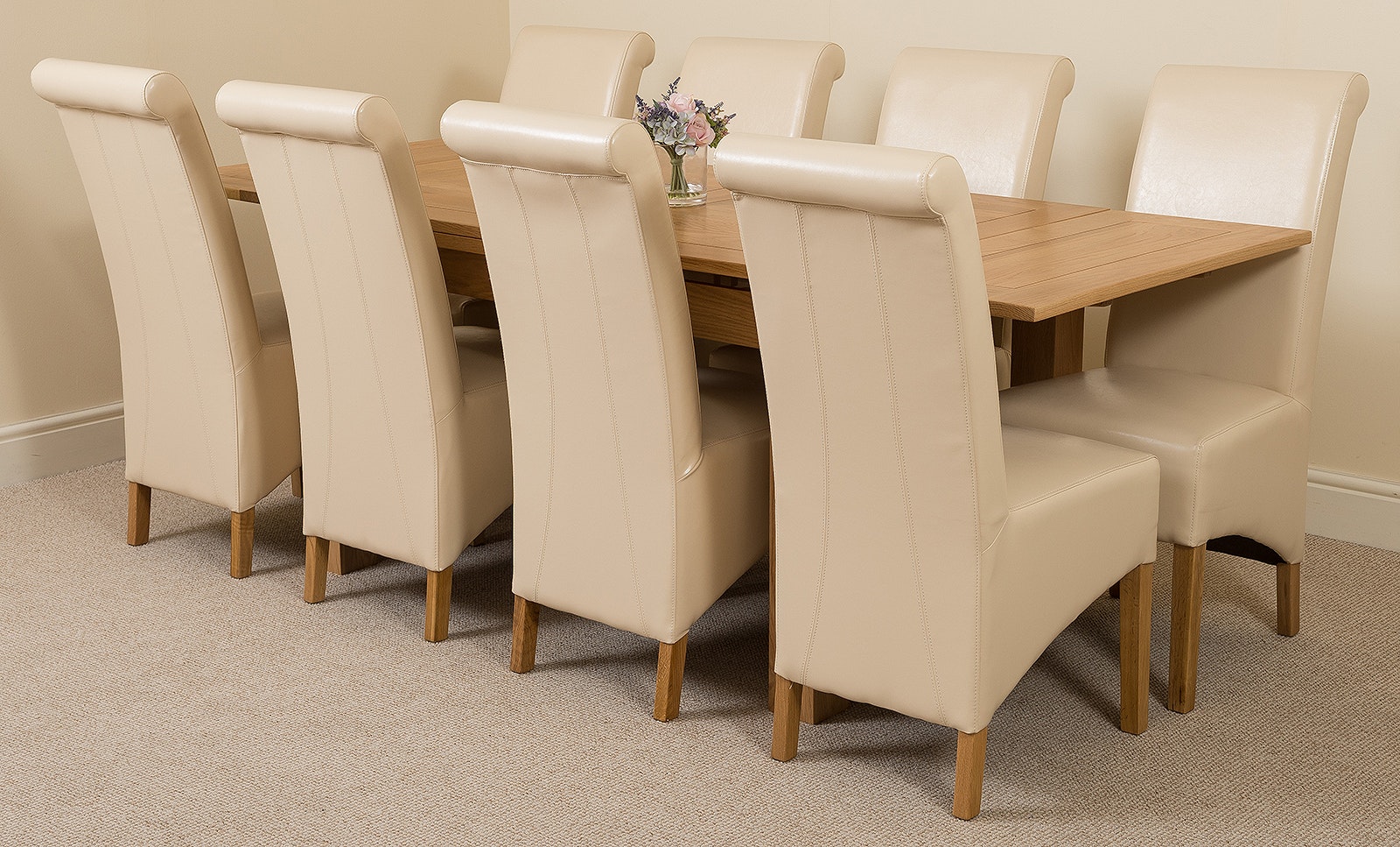 Rackhams Ivory Richmond Oak Extendable Dining Table With Montana Leather Chairs - 8 Chairs Medium