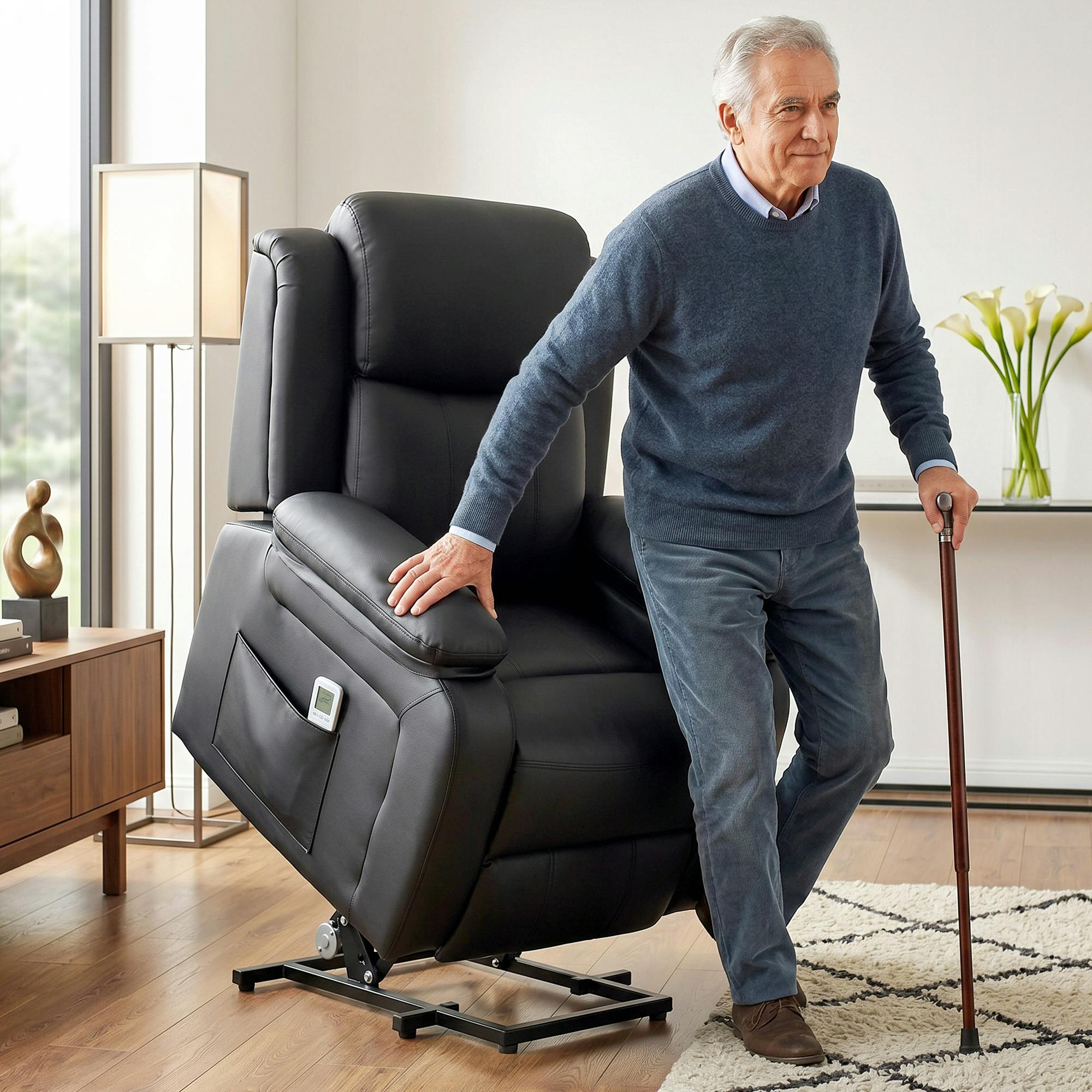 Rackhams Black Riser And Recliner Chair Power Lift Recliner With Remote,