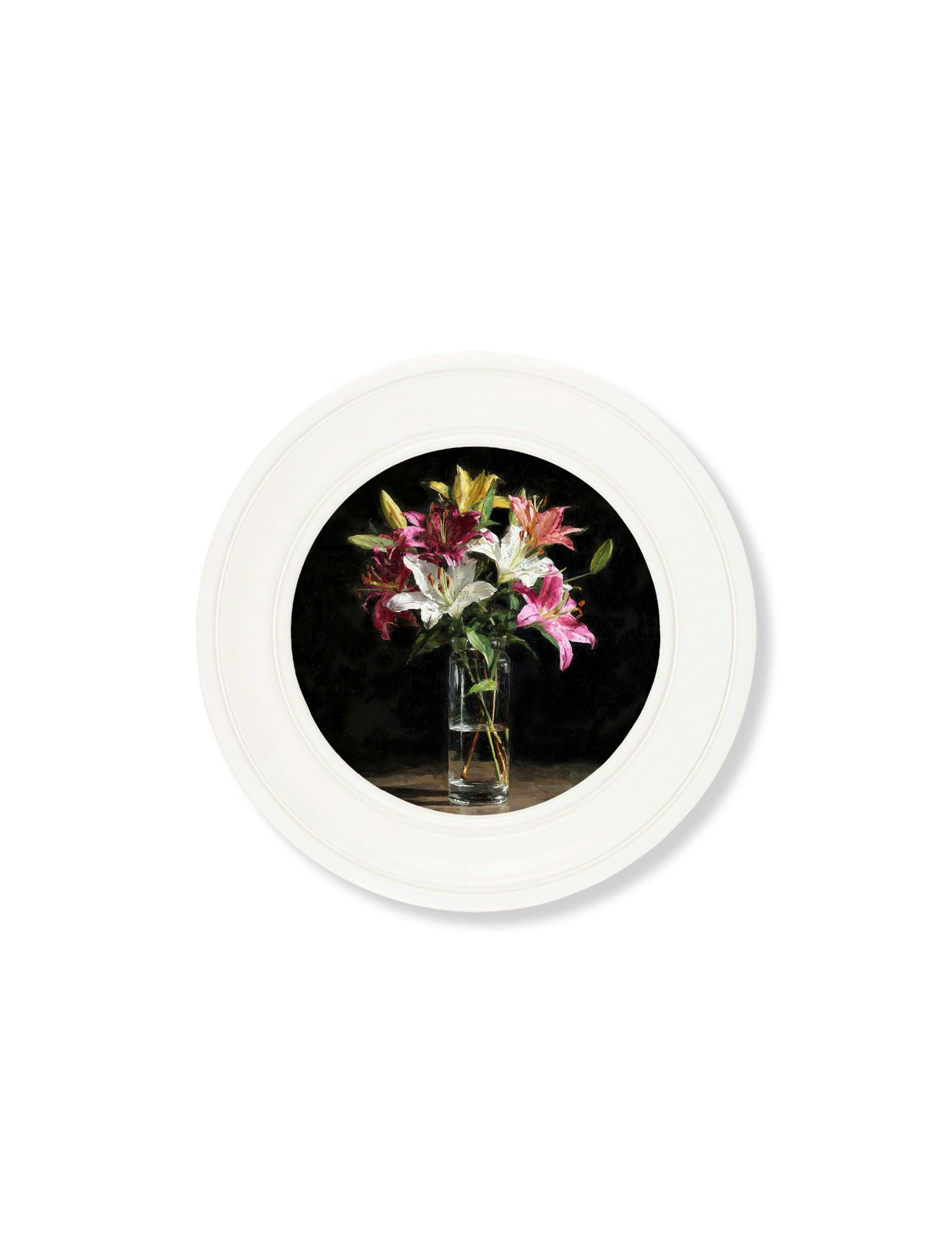 Rackhams Dark/White Blush Lilies After - Oxford Strong Round Frame - Lilies After - 44 X 44 Cm