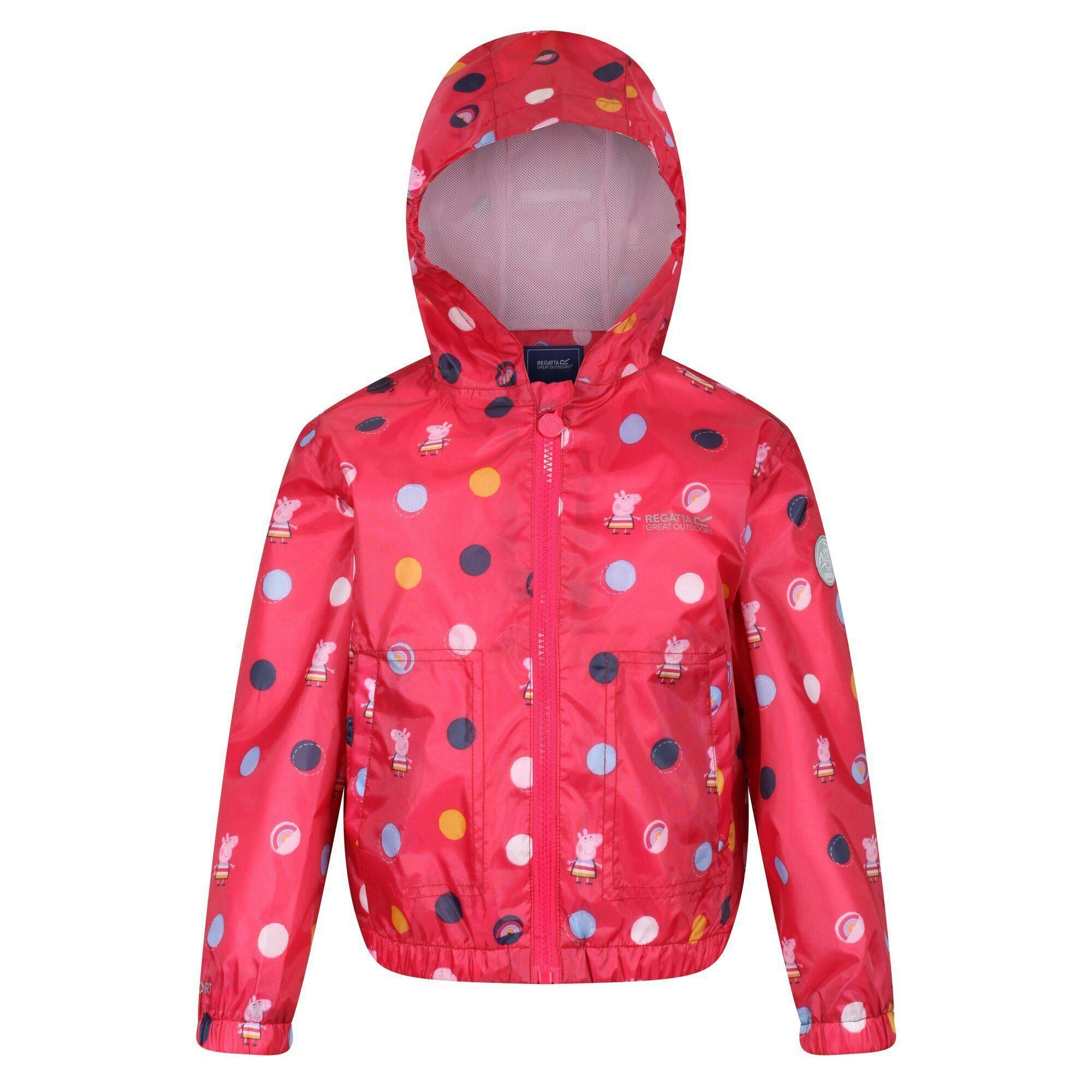 Regatta Red Childrens/Kids Peppa Pig Polka Dot Hooded Waterproof Jacket - Blush - 18-24 Months - Blush - 100% Polyester