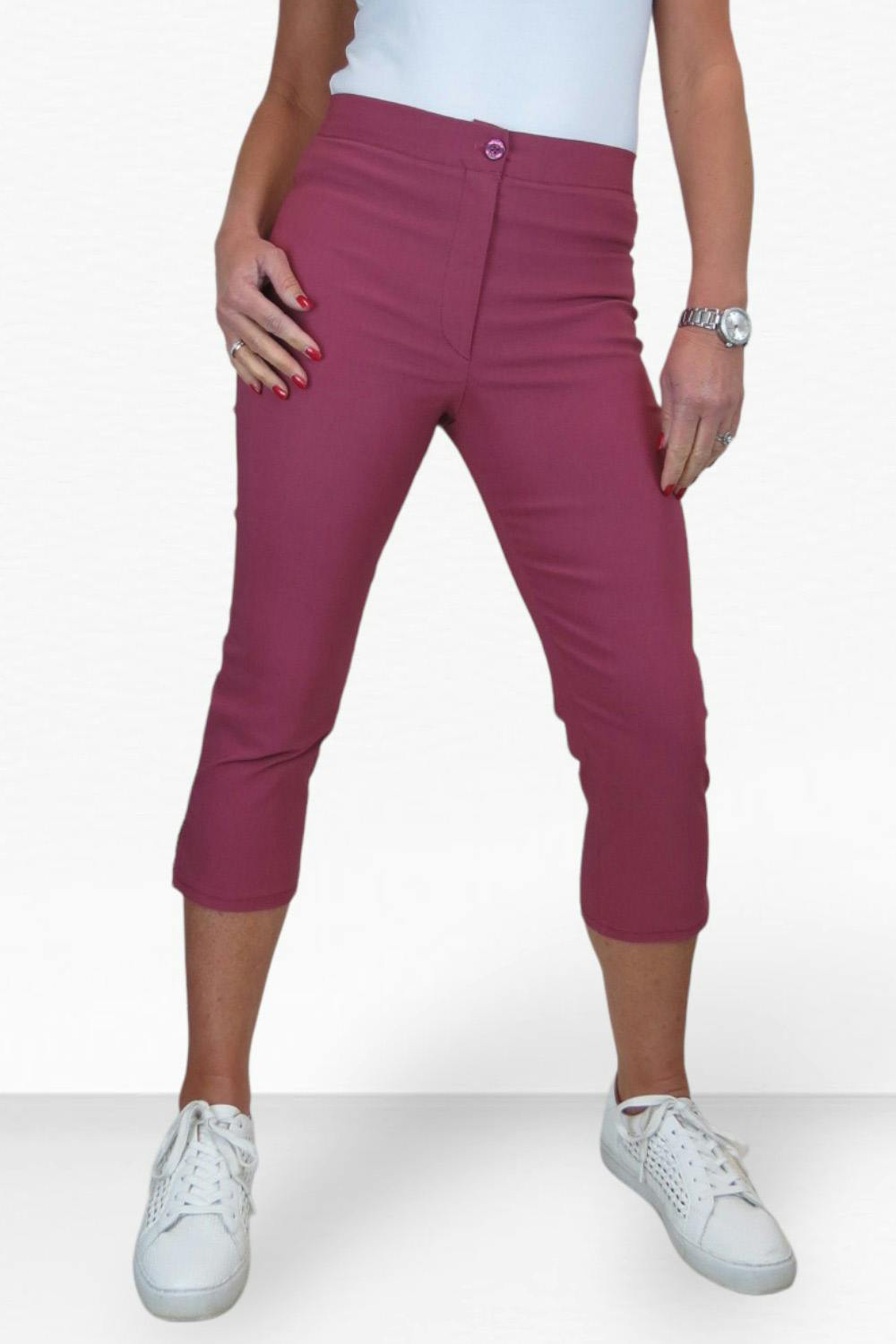 Paulo Due Women's Slim Cropped Capri Stretch Trousers - 20 - Rose