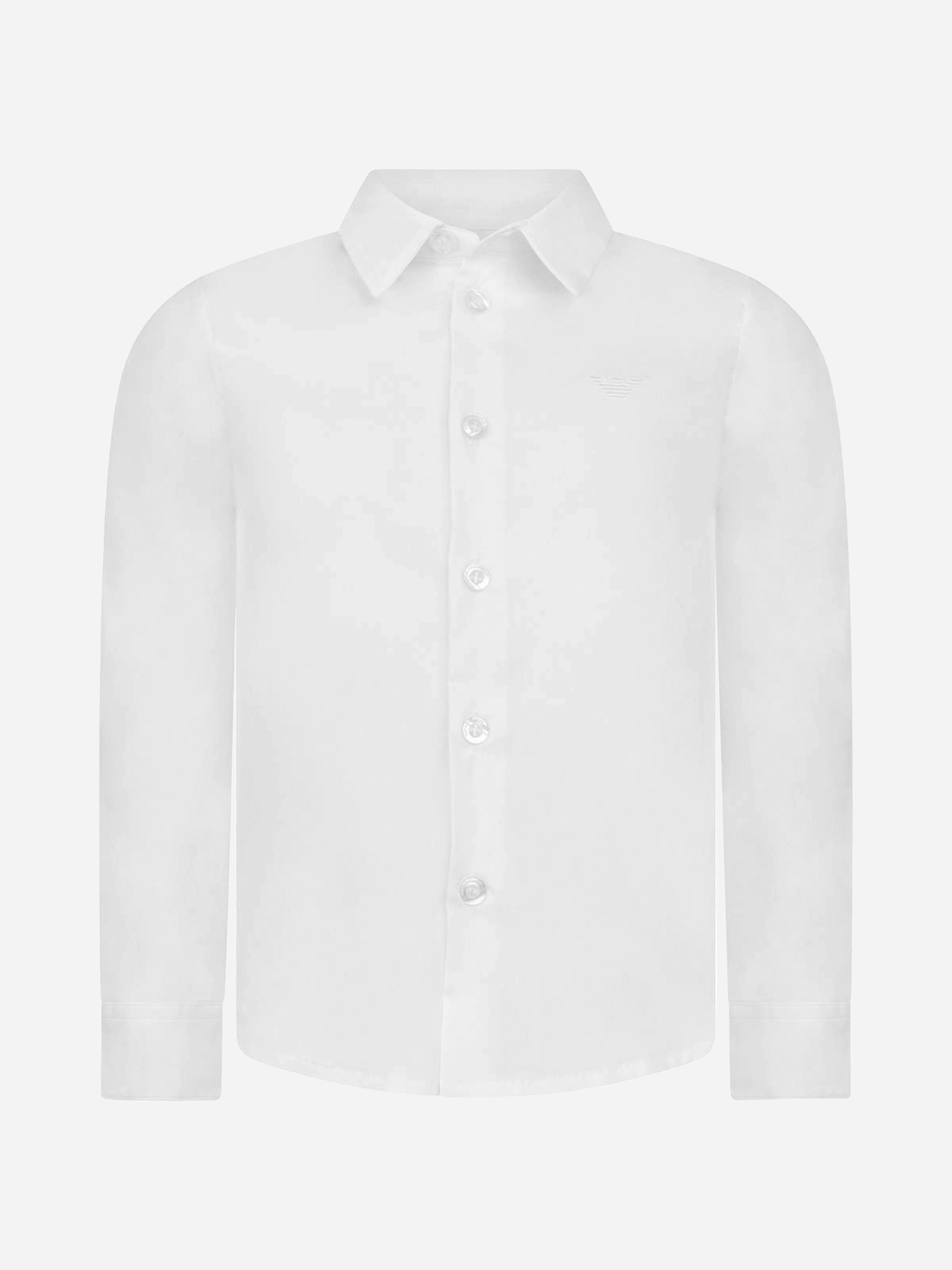 Emporio Armani Boys White Cotton Long Sleeve Branded Shirt - 5 Yrs