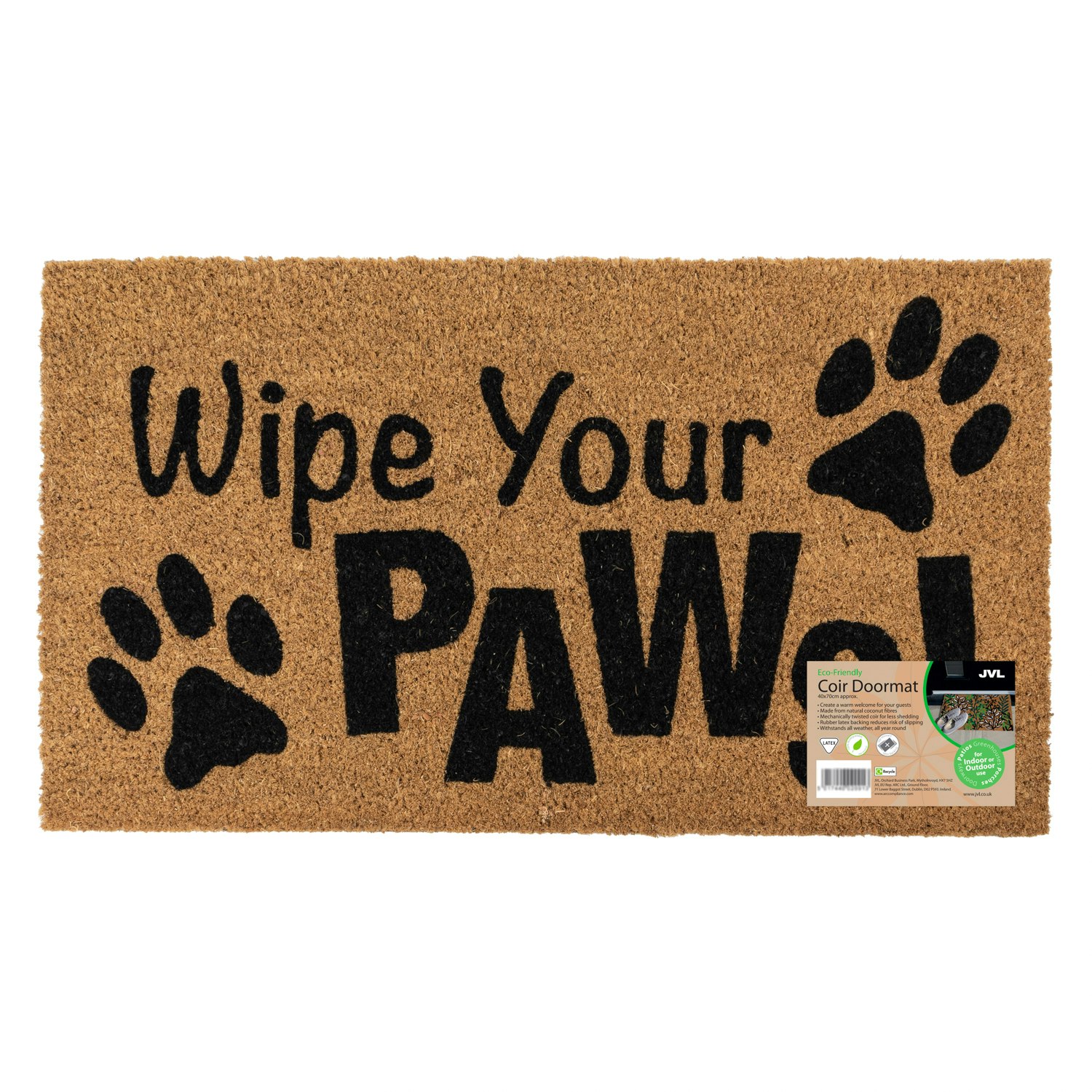 Jvl Brown Eco-Friendly Latex Backed Coir Entrance Doormat, 40X70cm - Wipe Your Paws - 1