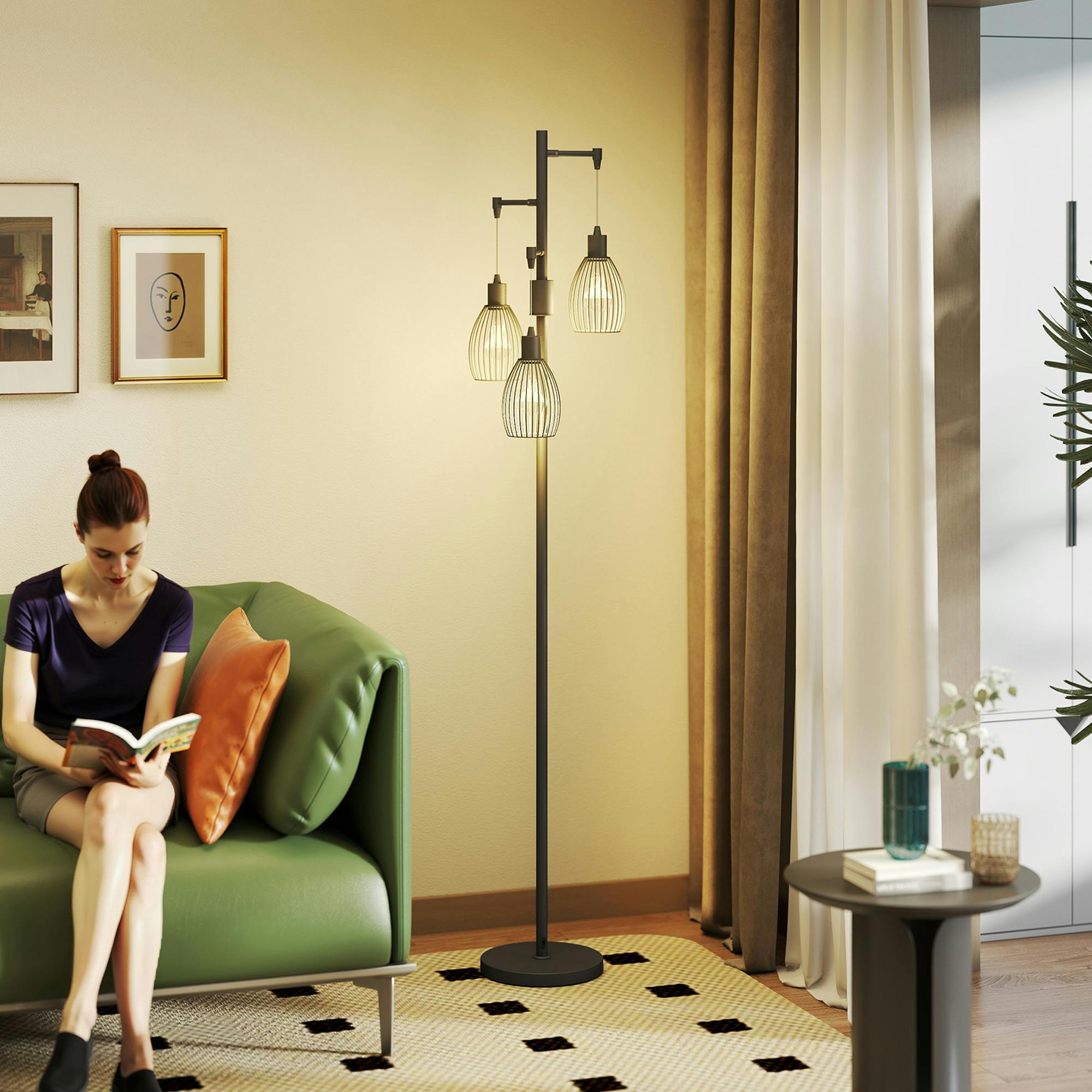Rackhams Light/Black Industrial 3- Floor Lamp Dimmable Led Standing Lamp,
