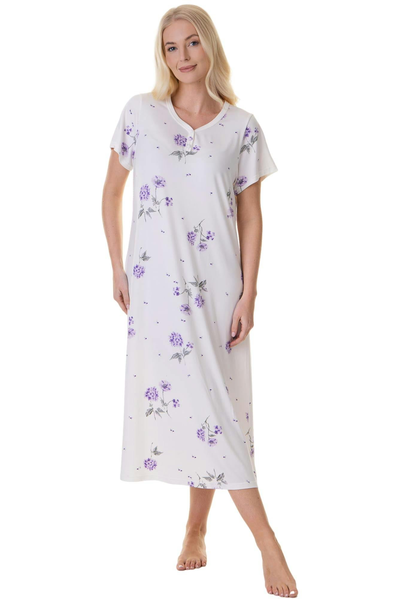 Camille Women's Lilac Luxury Floral Short Sleeve Nightdress - 18-20