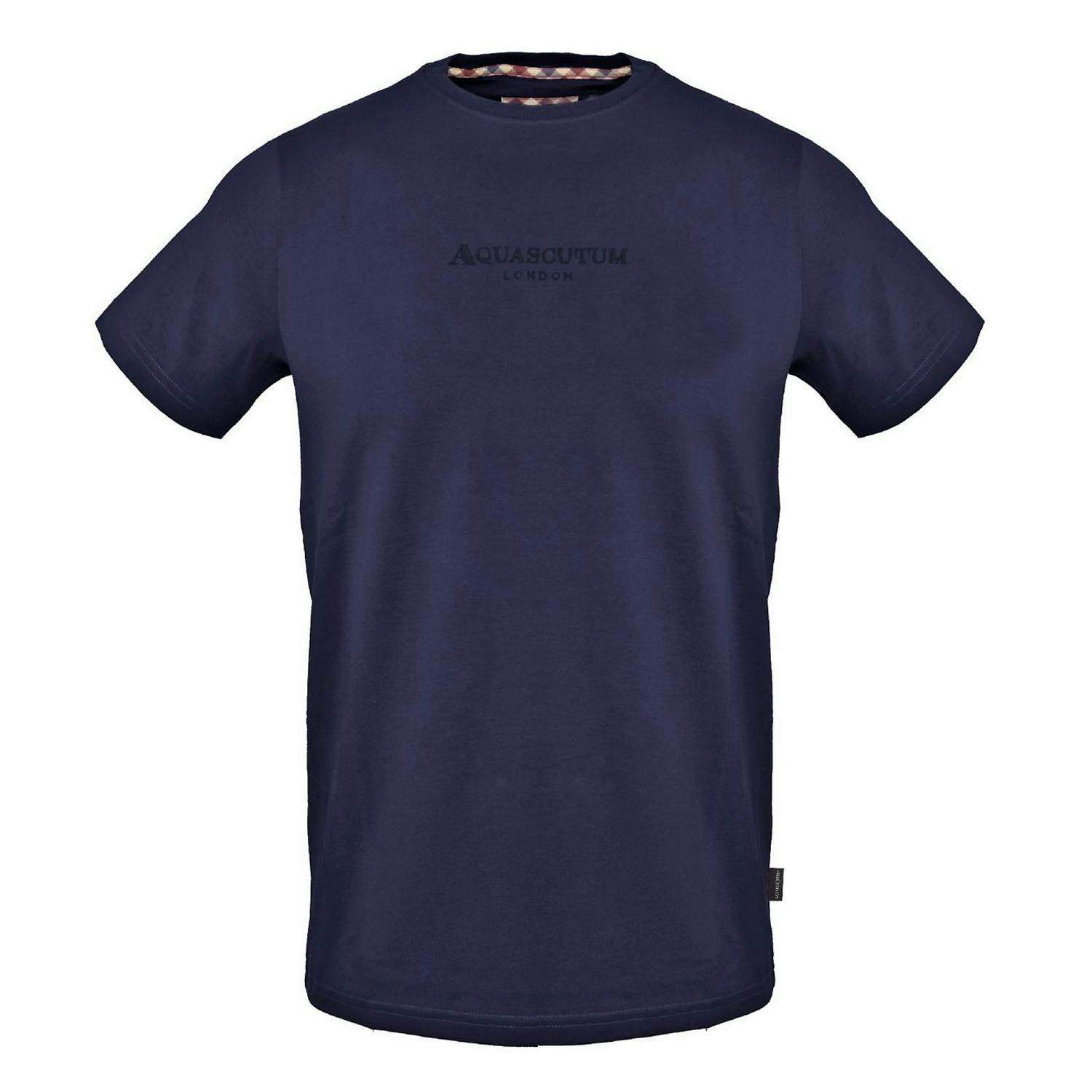 Aquascutum Men's Logo Regular T-Shirt - Navy - L - Navy - 100% Mixed