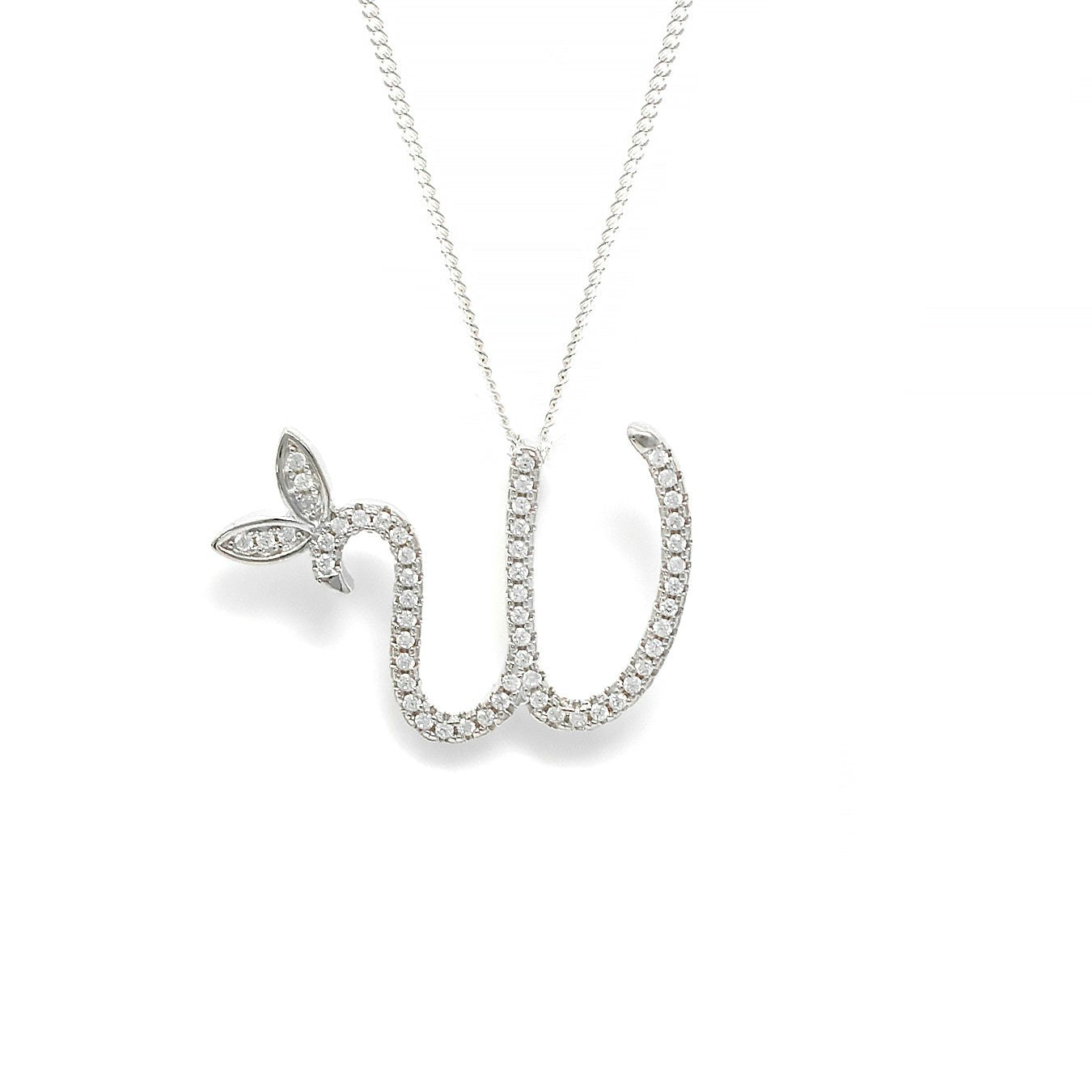 Say It With Silver 1 Inch Winged Full Cz Stones Initial Necklace - Sterling - W