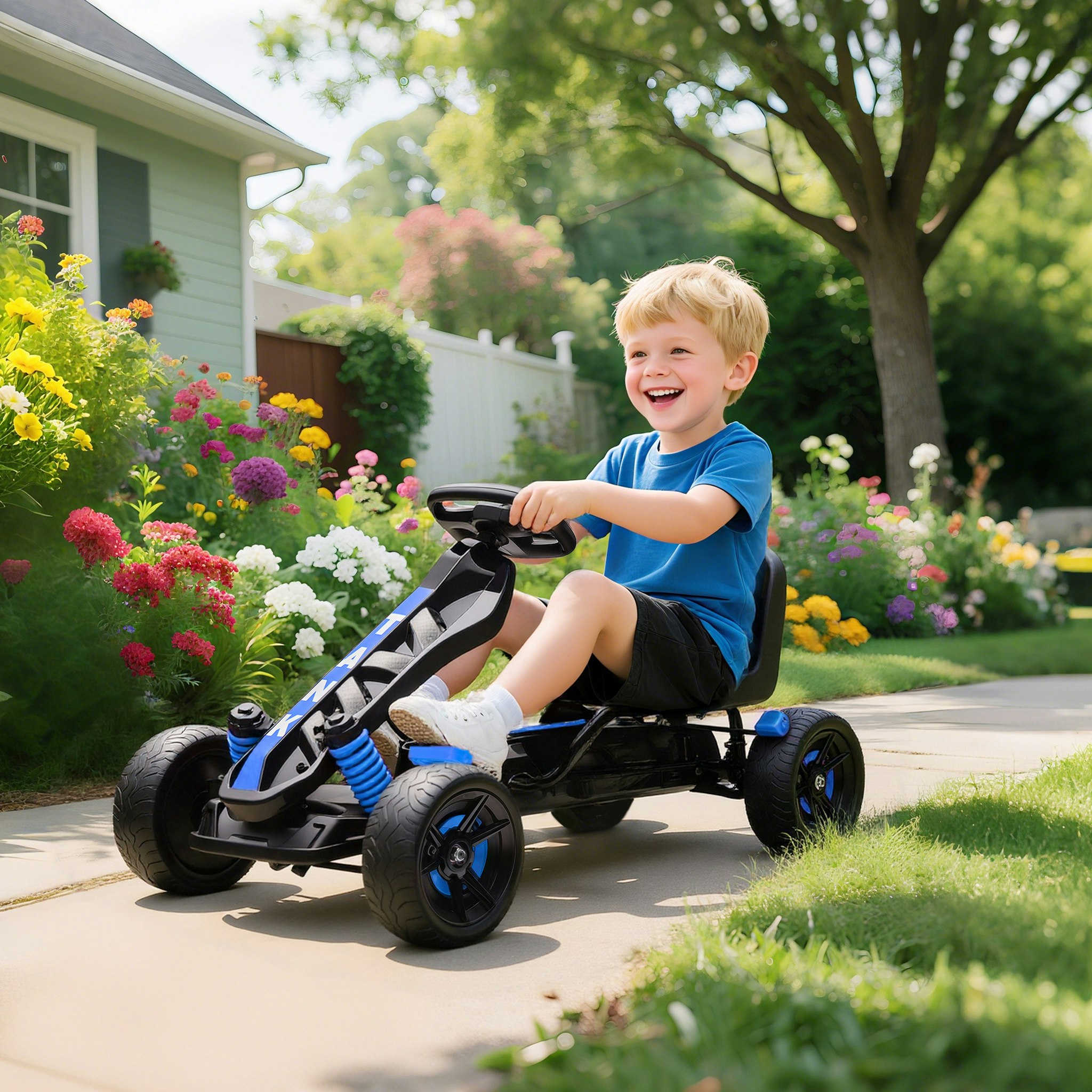 Aiyaplay Blue Pedal Go Kart With Automatic Clutch, For Ages 3-6 Years,