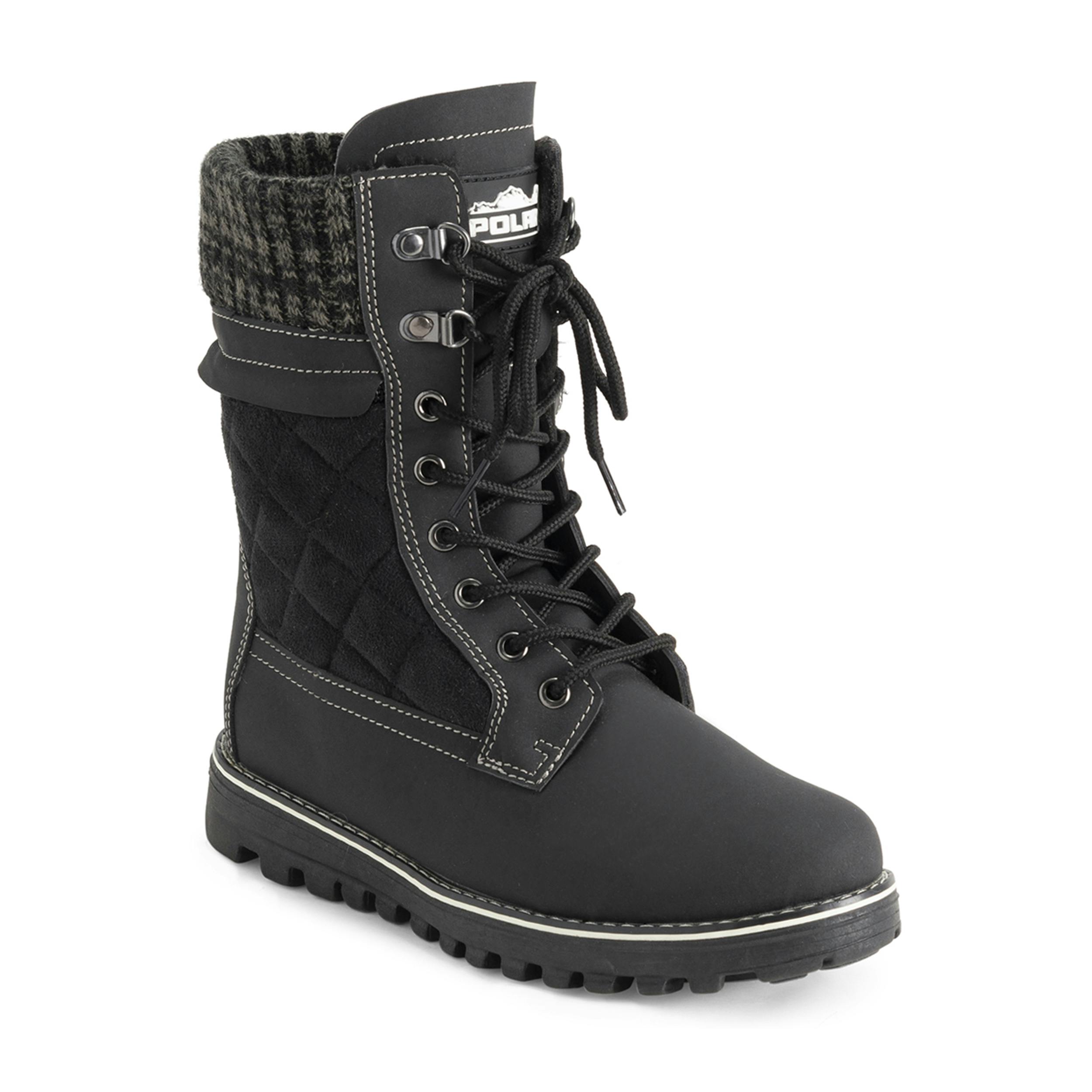 Viva Women's Black Polar Memory Foam Thermal Deep Tread Rubber Sole Snow Boots - 6 - Suede