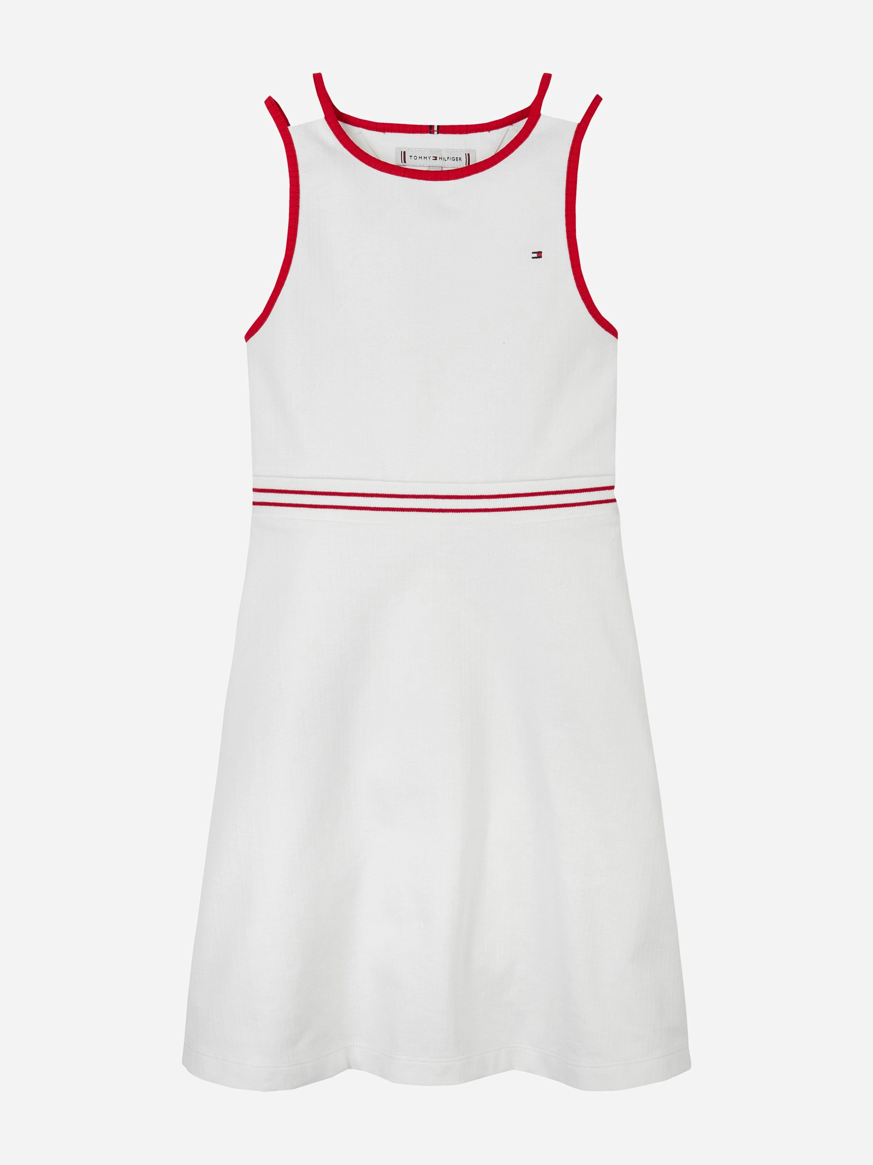 Tommy Hilfiger Girls White Contrast Binding Skater Dress In - 16 Yrs