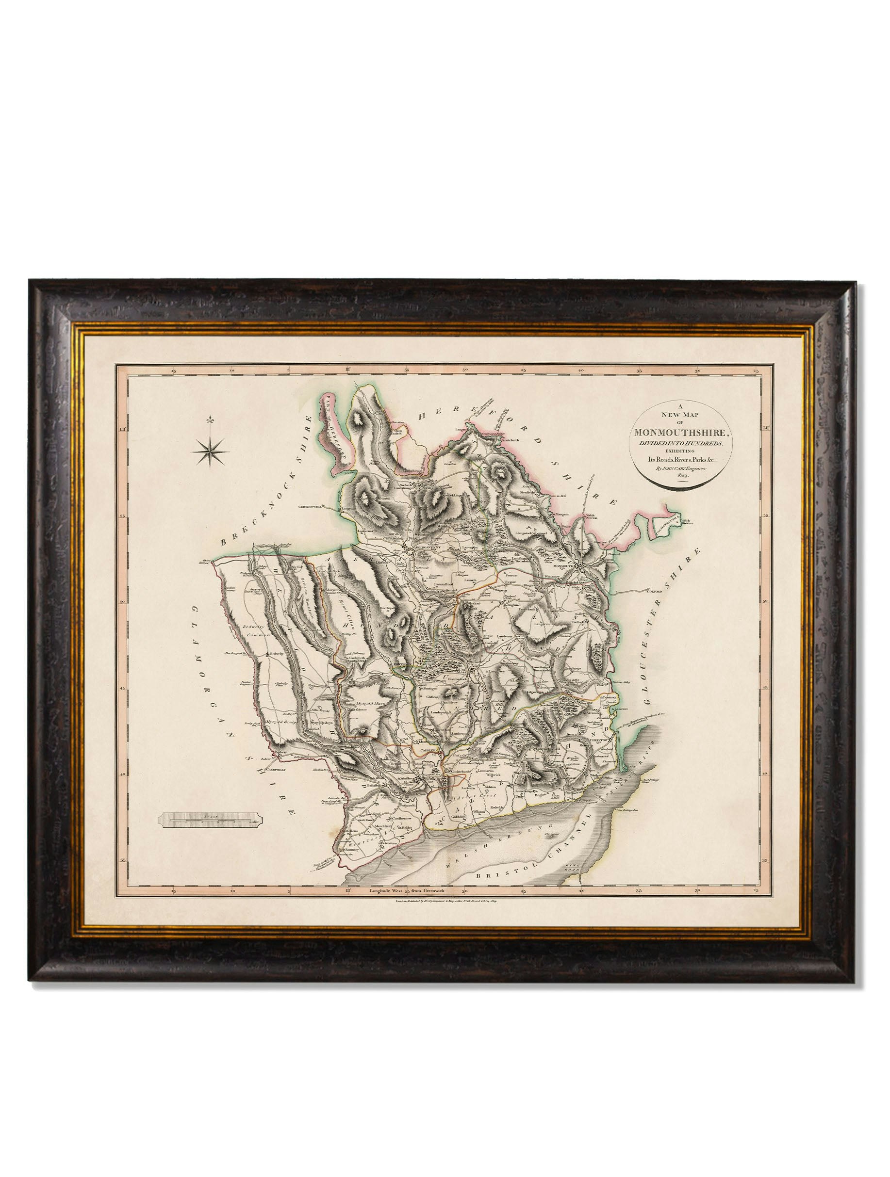 Rackhams Black C.1806 County Maps Of England - 84 X 70Cm - Monmouthshire